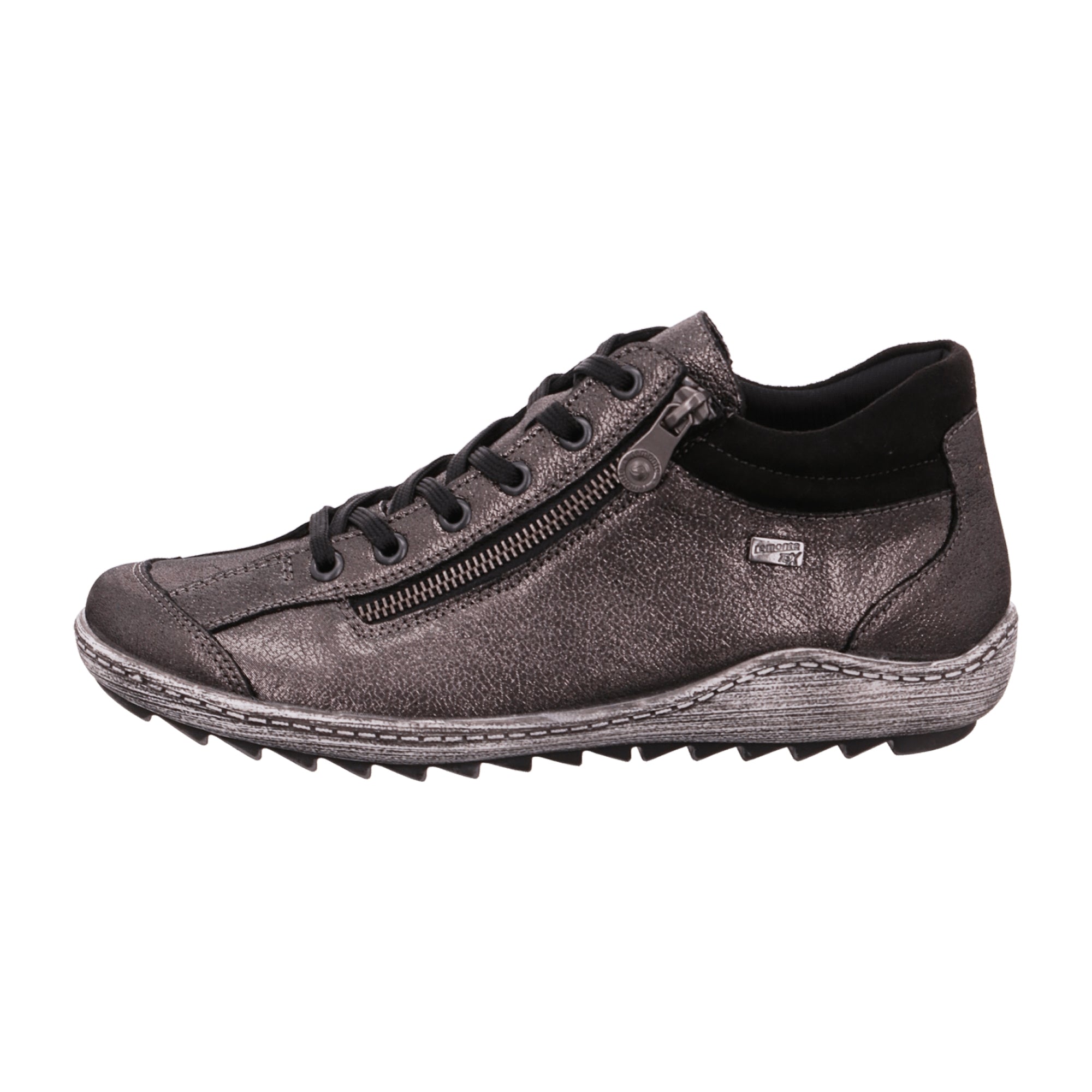 Remonte R1483 Women's Gray Leather Shoes with Zipper Closure