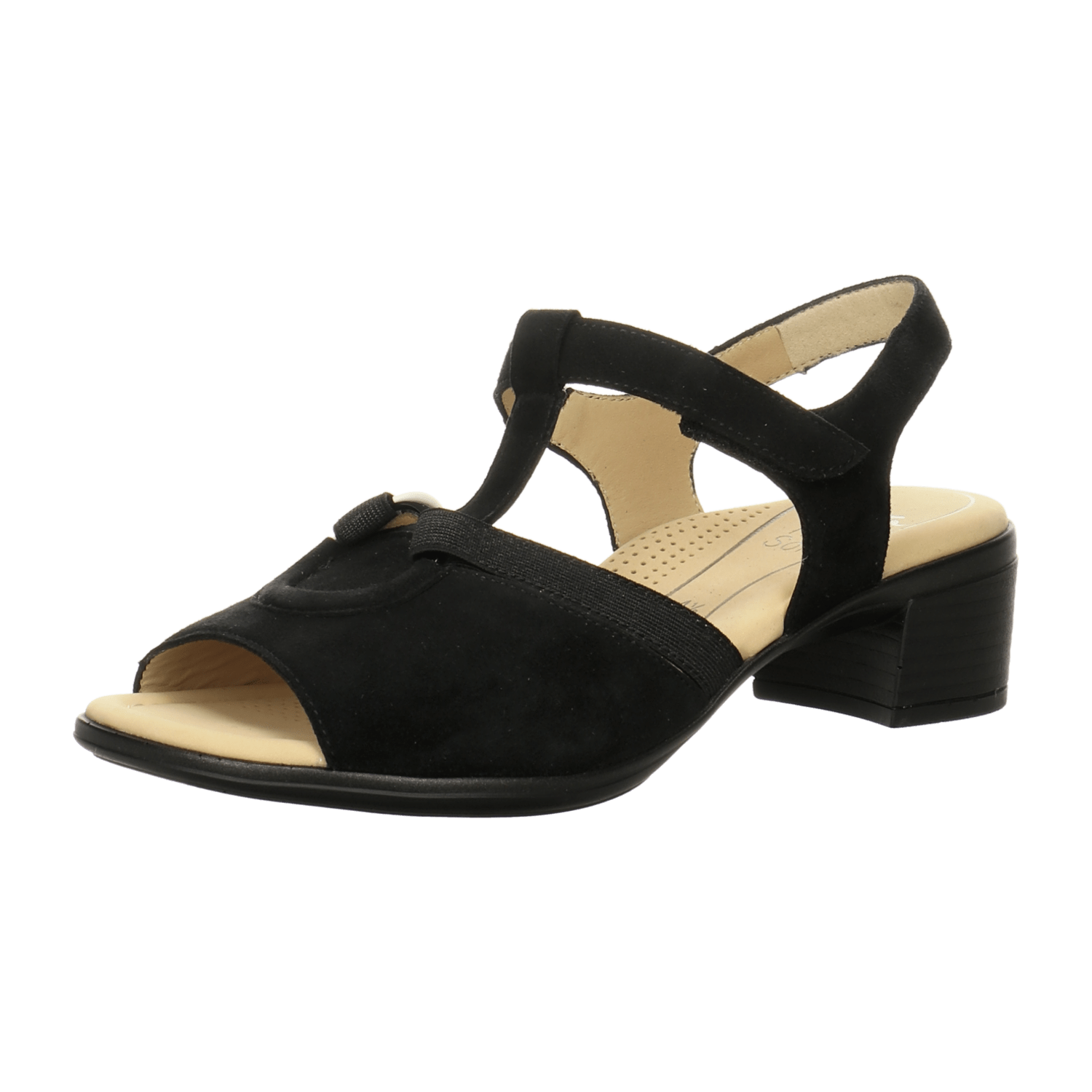 ARA LUGANO Women's Sandals in Black Nubuck Leather with Hook-and-Loop Fastening