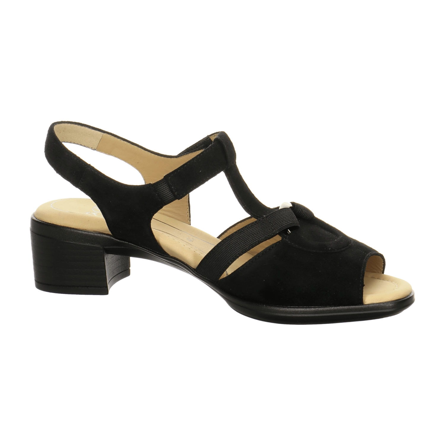 ARA LUGANO Women's Sandals in Black Nubuck Leather with Hook-and-Loop Fastening