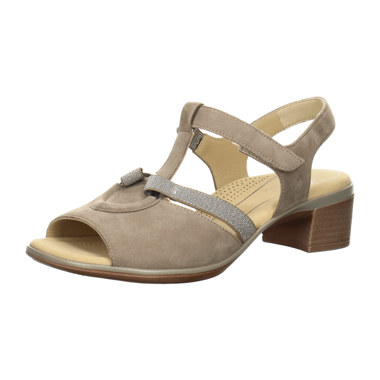 ARA LUGANO Women's Beige Nubuck Sandals with Hook-and-Loop Closure and Open Toe