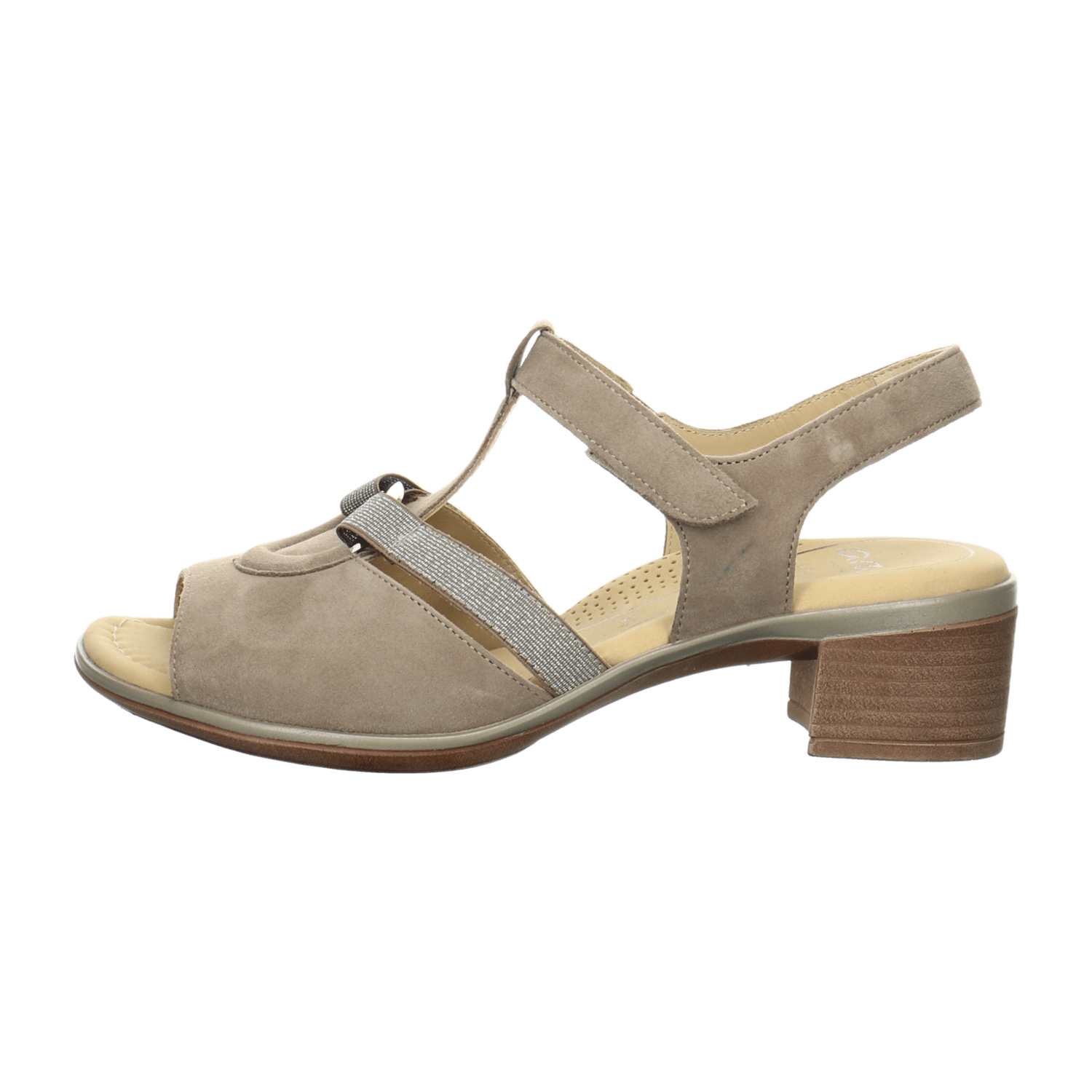 ARA LUGANO Women's Beige Nubuck Sandals with Hook-and-Loop Closure and Open Toe