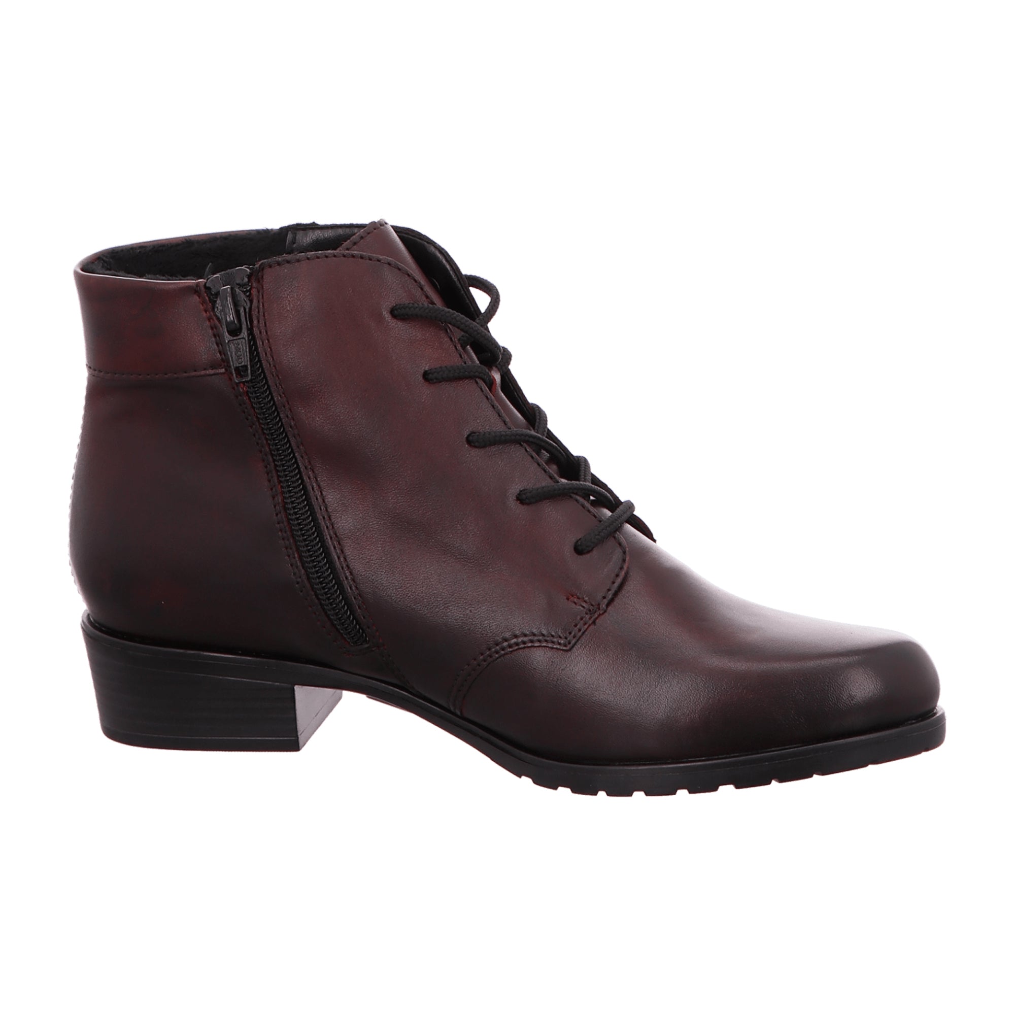 Remonte Women's Red Leather Ankle Boots with Zipper and Laces for Fall/Winter