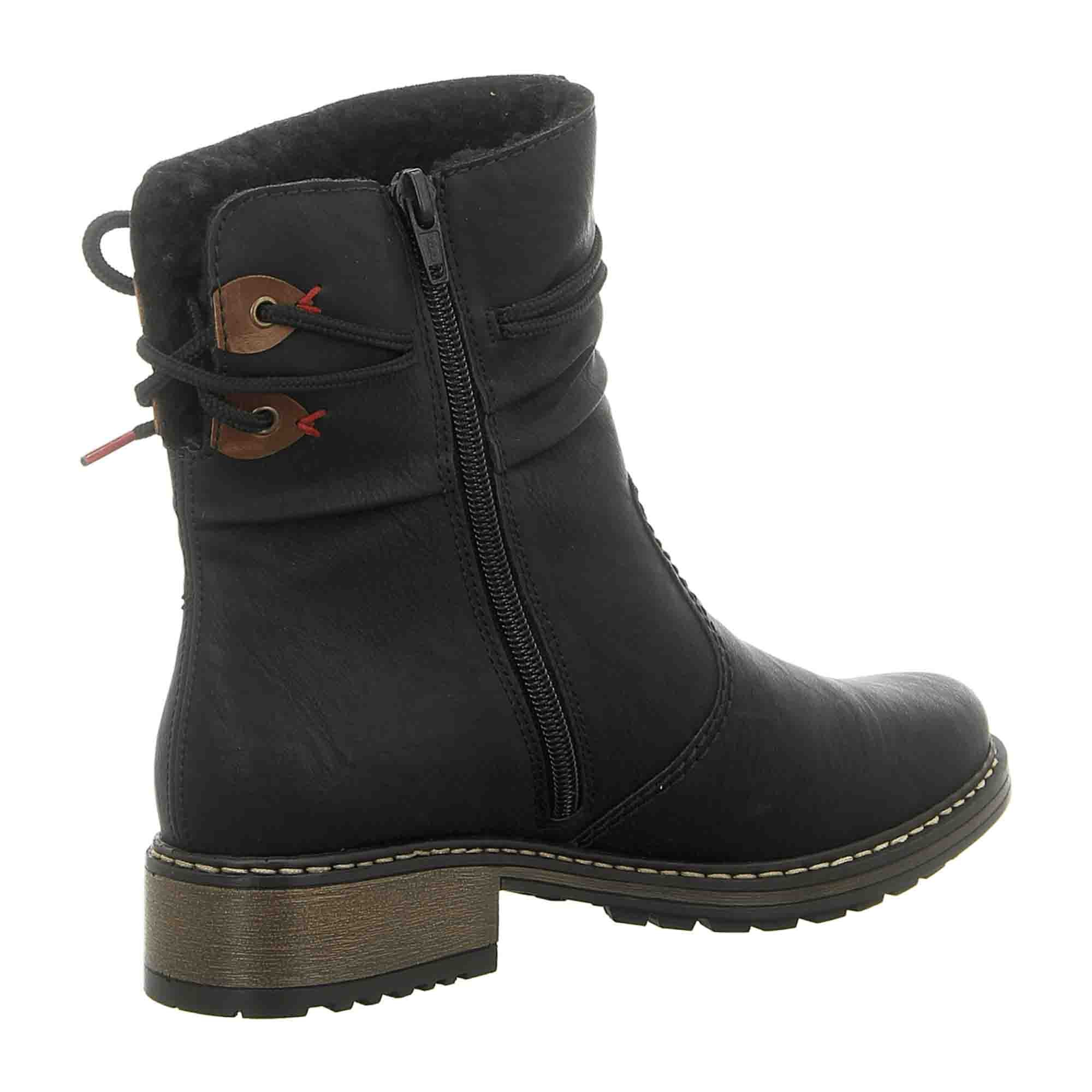 Rieker Women's Black Ankle Boots with Warm Lining and Side Zipper