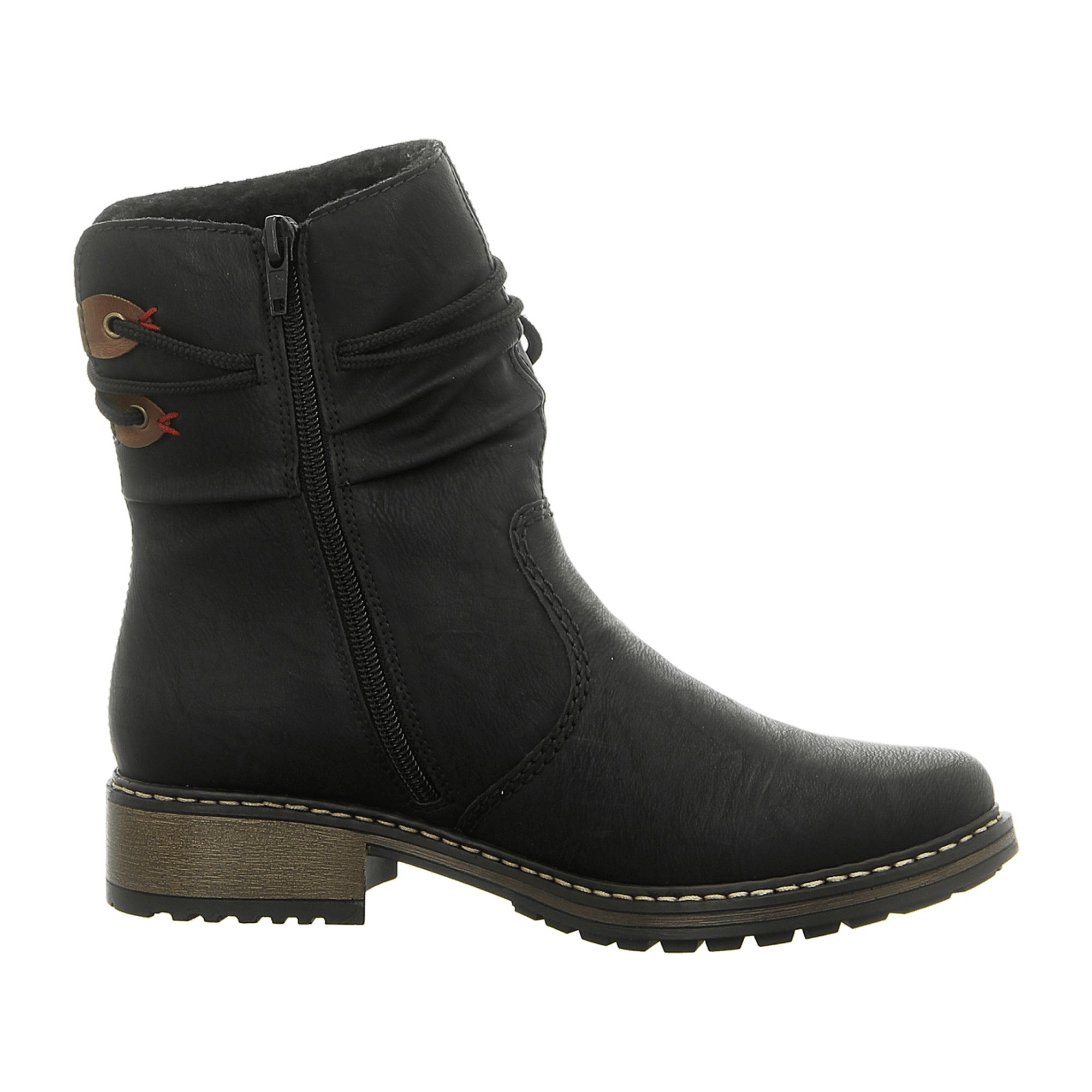 Rieker Women's Black Ankle Boots with Warm Lining and Side Zipper