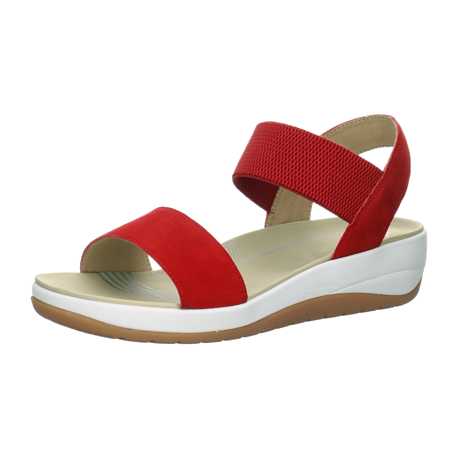 ARA Women's NAPOLI Ankle Strap Sandal in Red Nubuck Leather with Textile Lining and Synthetic Sole