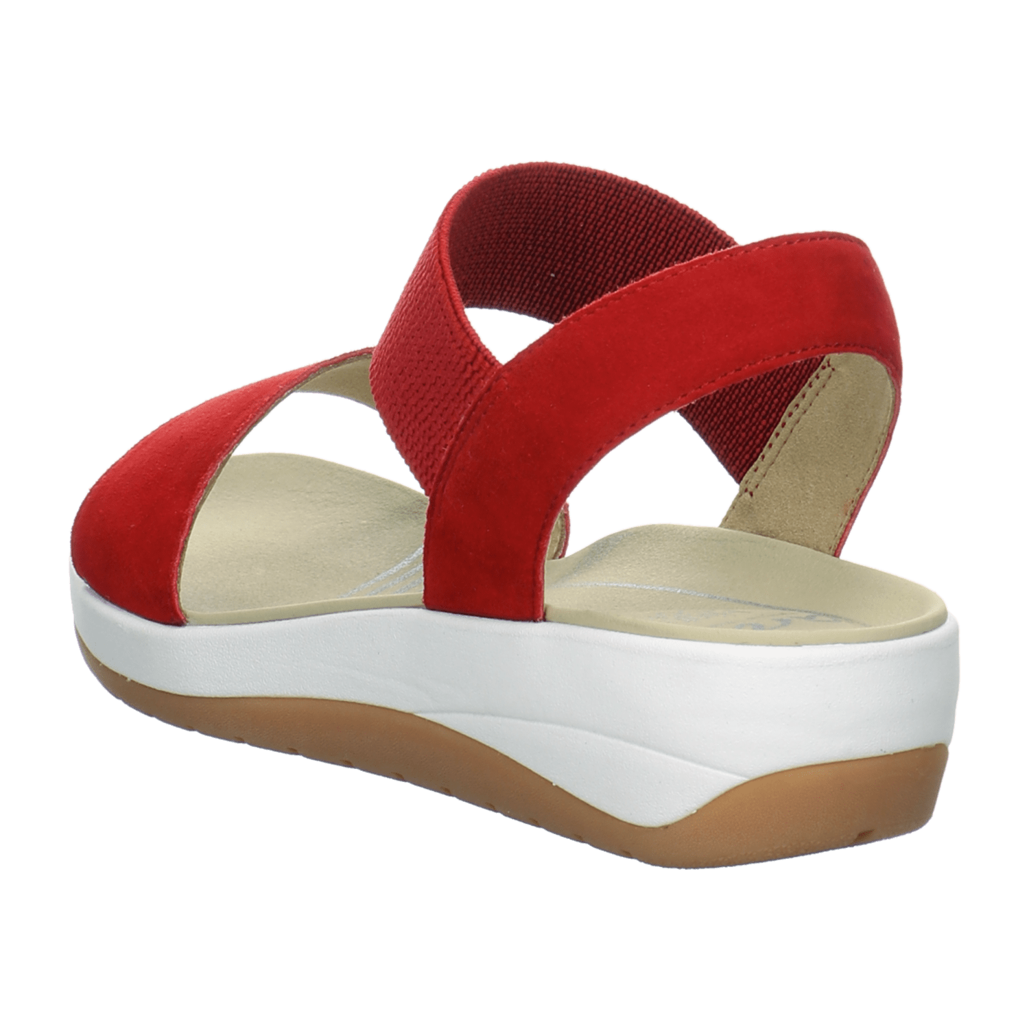 ARA Women's NAPOLI Ankle Strap Sandal in Red Nubuck Leather with Textile Lining and Synthetic Sole