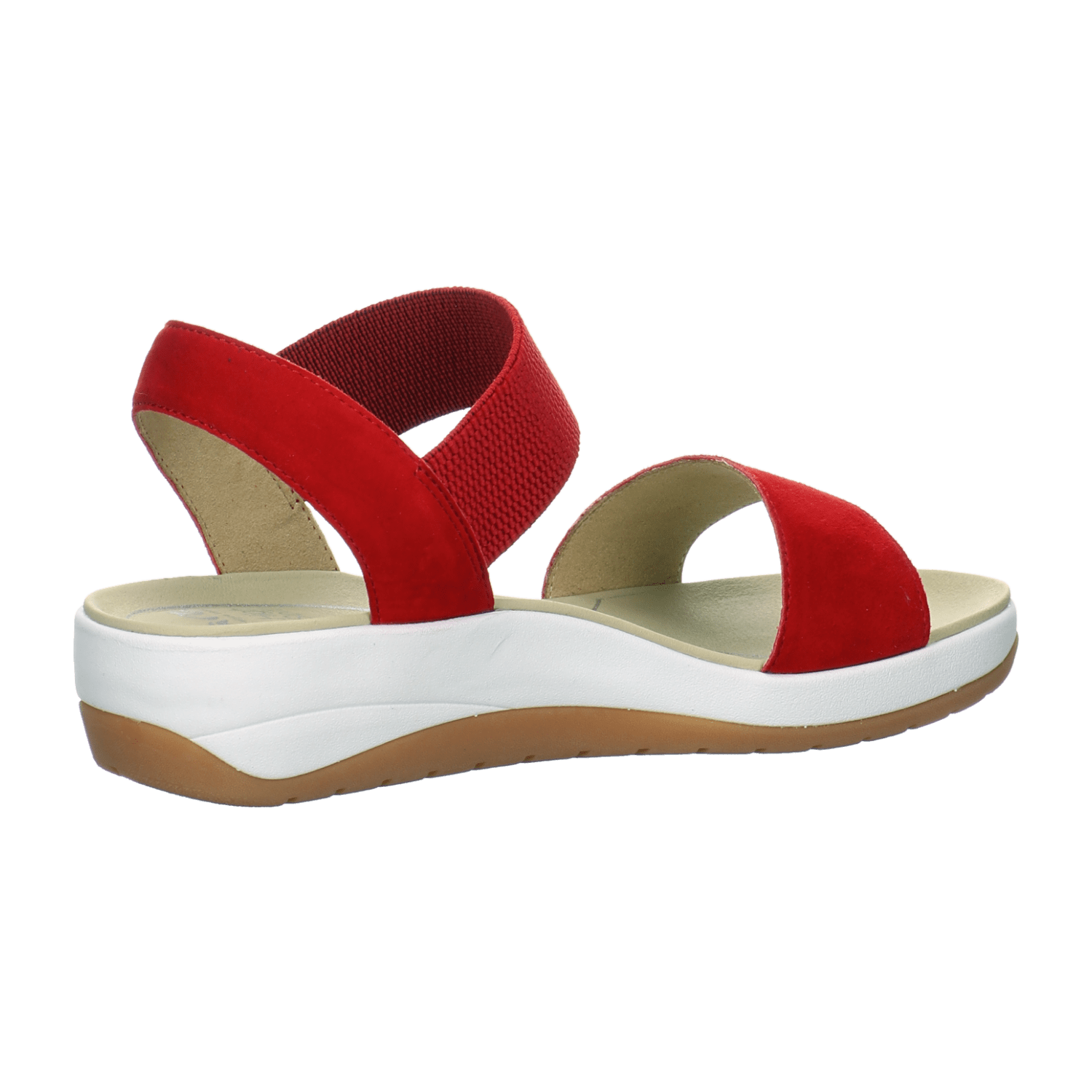 ARA Women's NAPOLI Ankle Strap Sandal in Red Nubuck Leather with Textile Lining and Synthetic Sole