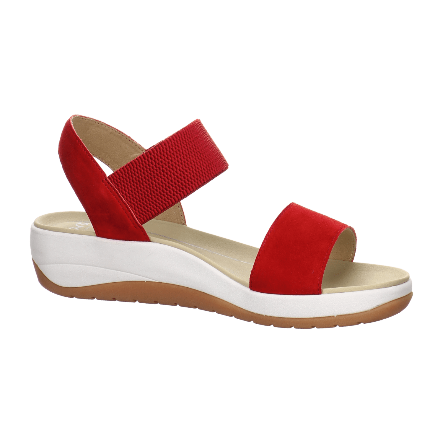 ARA Women's NAPOLI Ankle Strap Sandal in Red Nubuck Leather with Textile Lining and Synthetic Sole