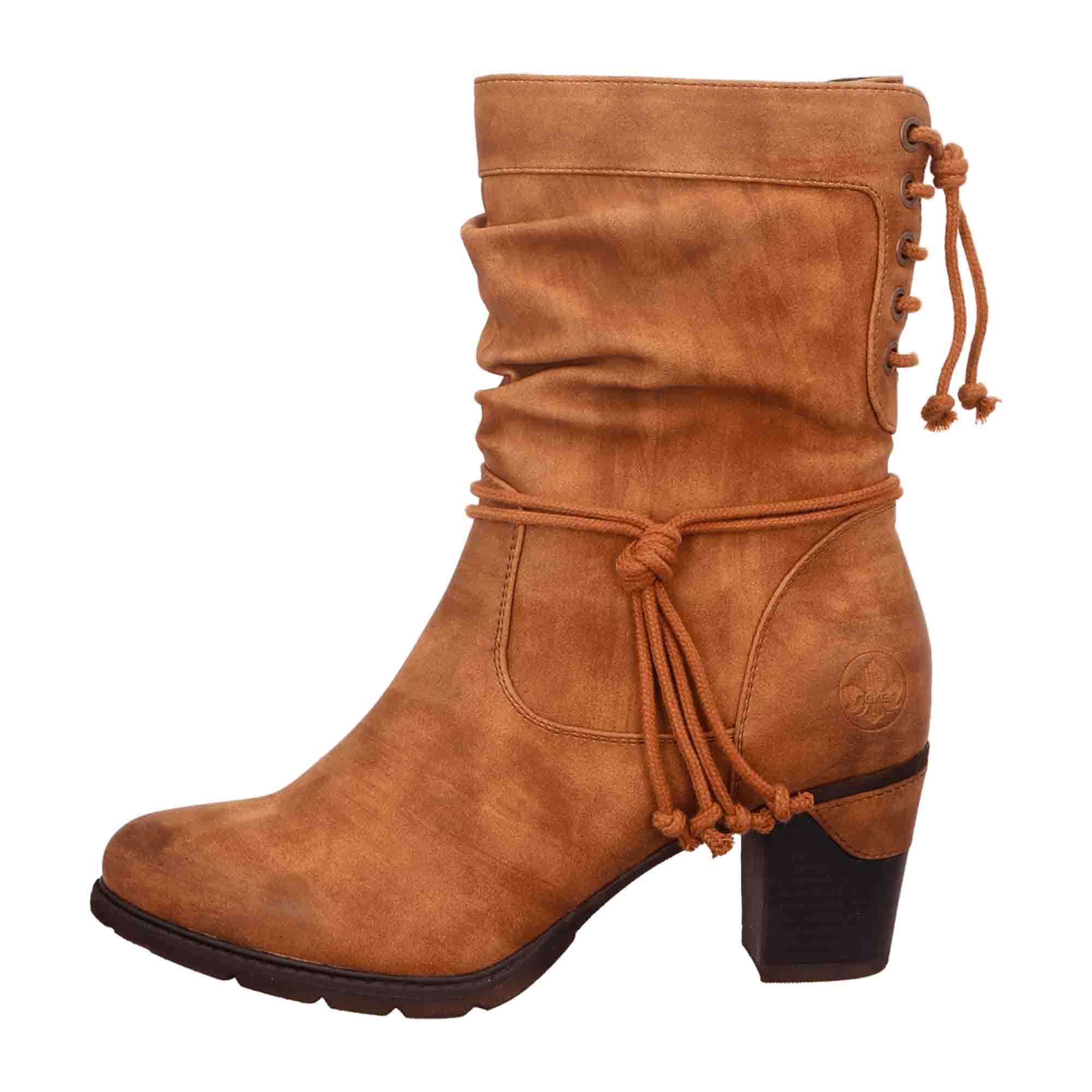 Rieker Women's Brown Classic High Shaft Boots with Side Zipper and Block Heel