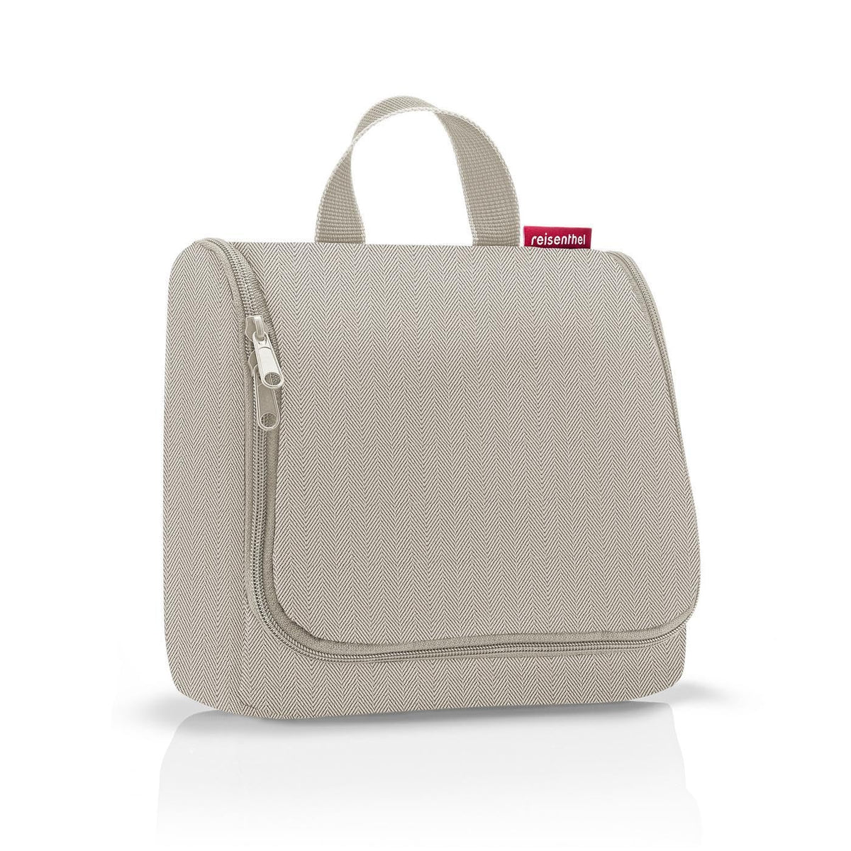 reisenthel Toiletbag Herringbone Sand - Water-Repellent Polyester Wash Bag with Hook