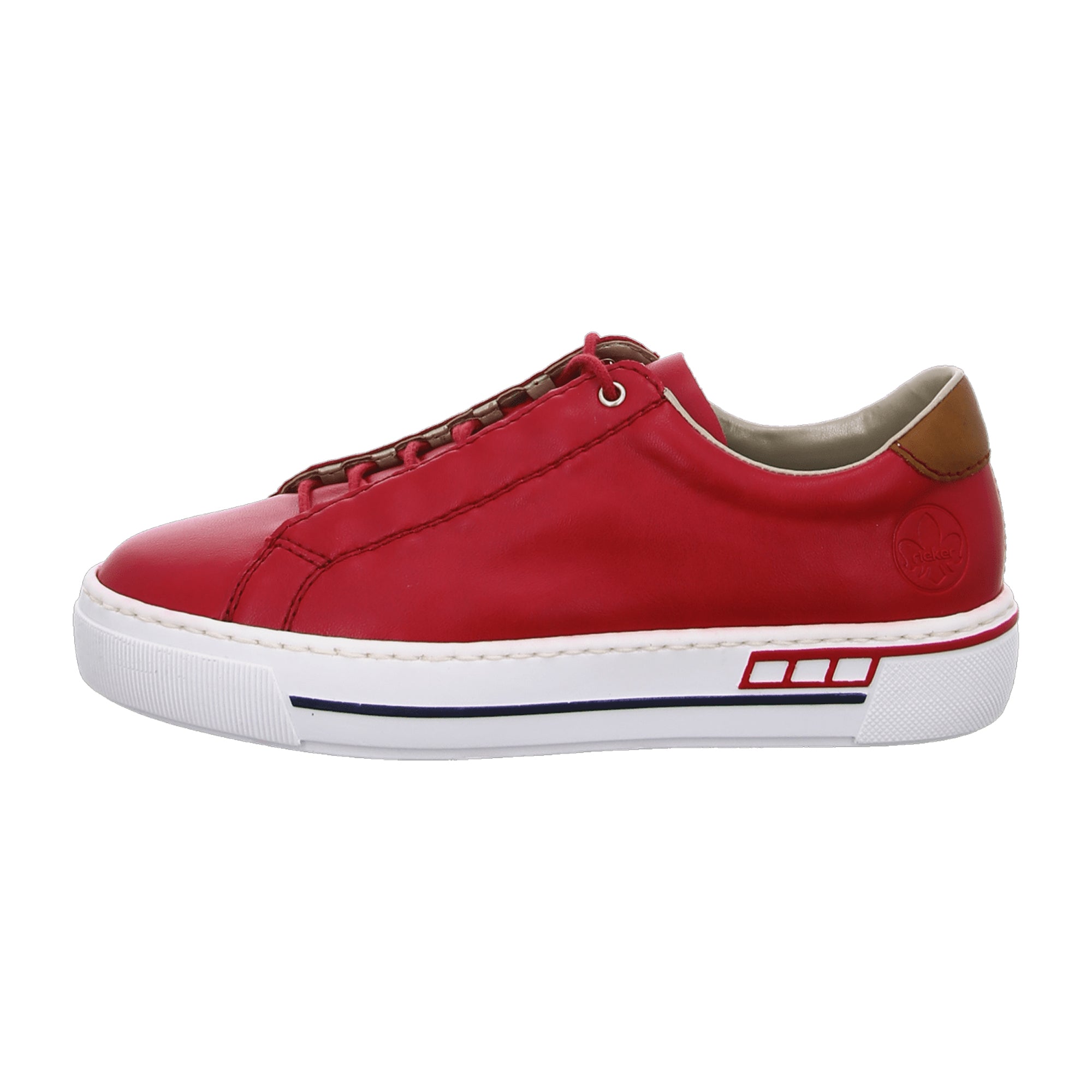 Rieker Women's Red Lace-Up Shoes Comfortable Synthetic Leather Casual Sneakers