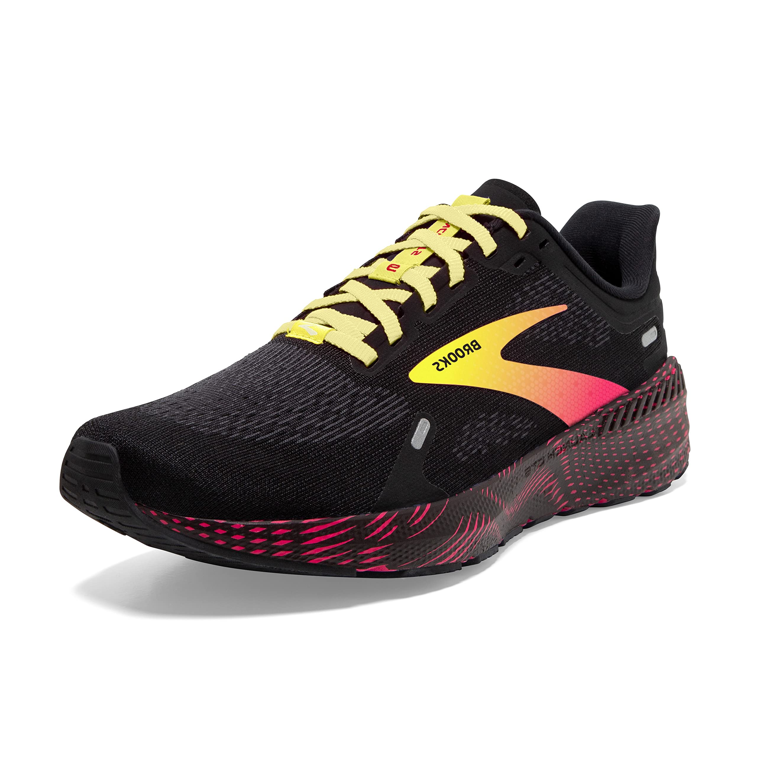 Brooks Men's Launch GTS 9 Road Running Shoes Black Pink Yellow Rubber Mesh