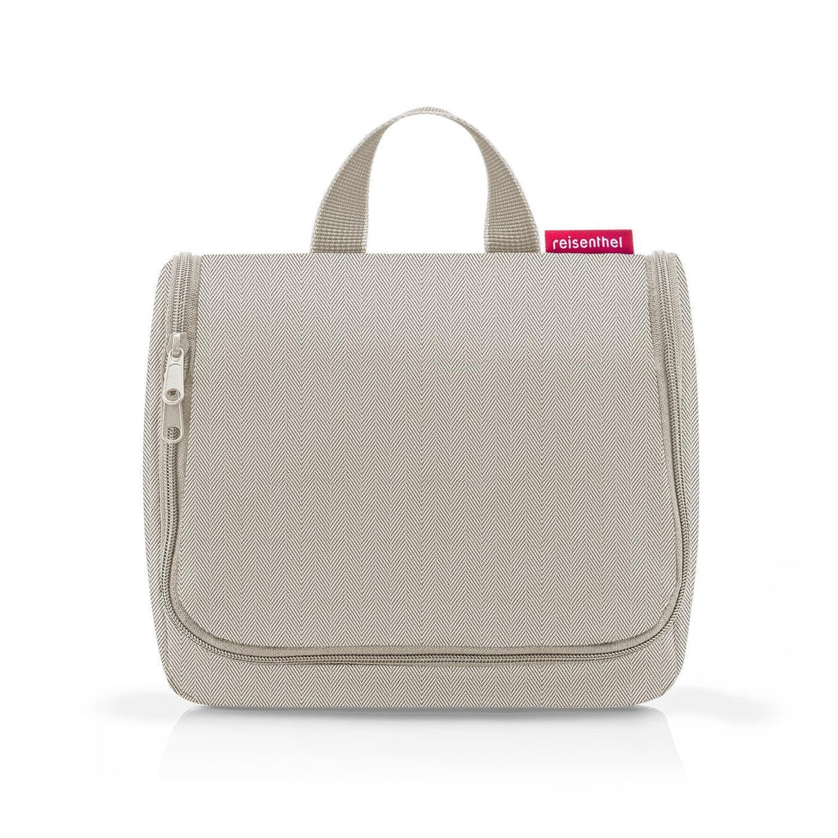 reisenthel Toiletbag Herringbone Sand - Water-Repellent Polyester Wash Bag with Hook