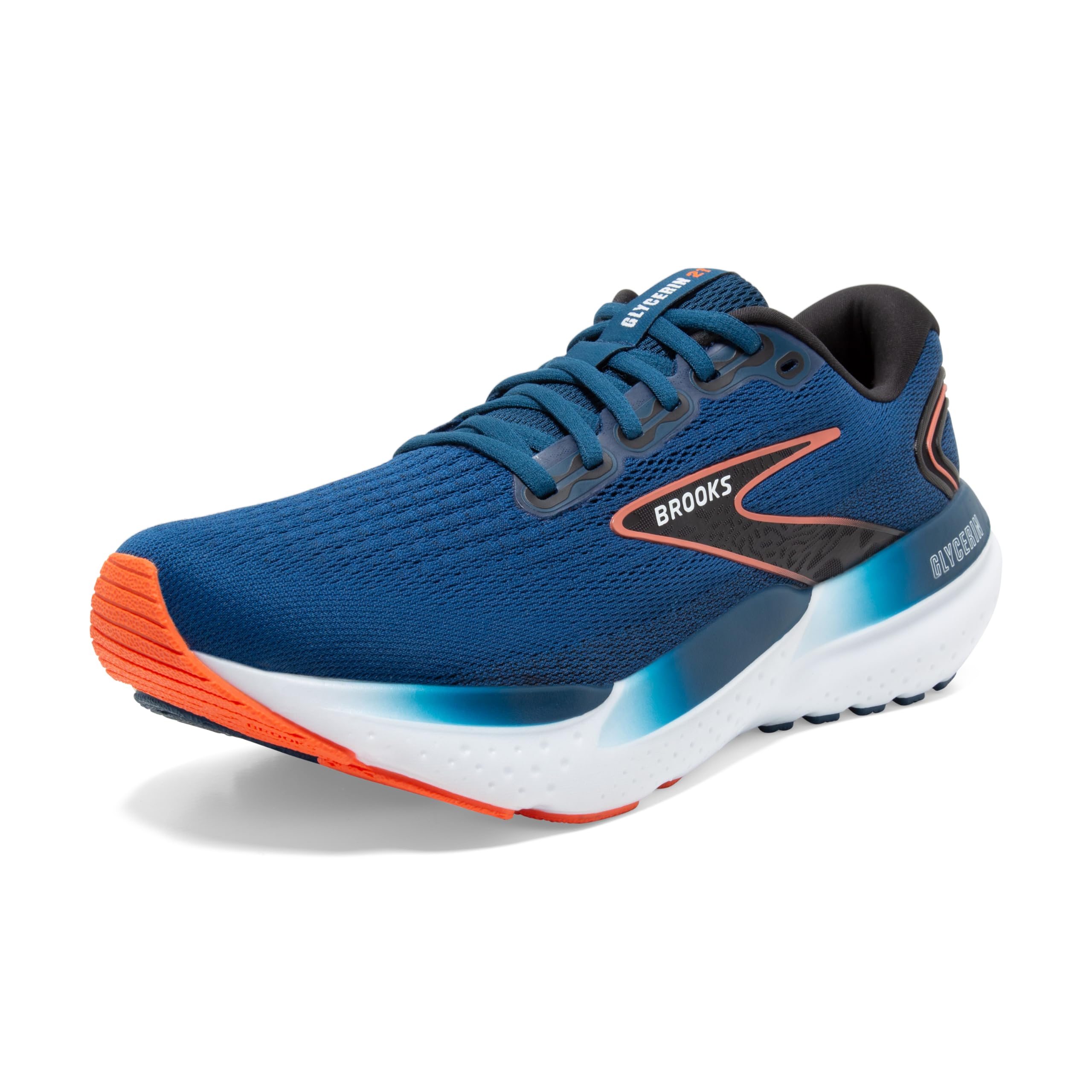 Brooks Glycerin 21 Men Road Running Shoes Blue Opal Black Nasturtium Slip Resistant