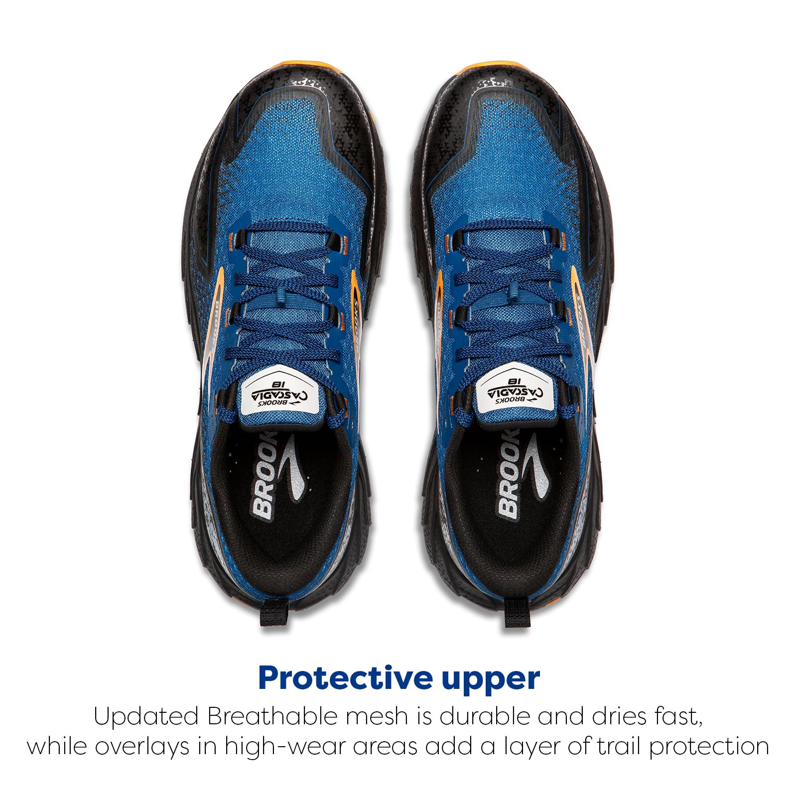 Brooks Cascadia 18 Men Trail Running Shoes Mesh Blue Sapphire Black Orange