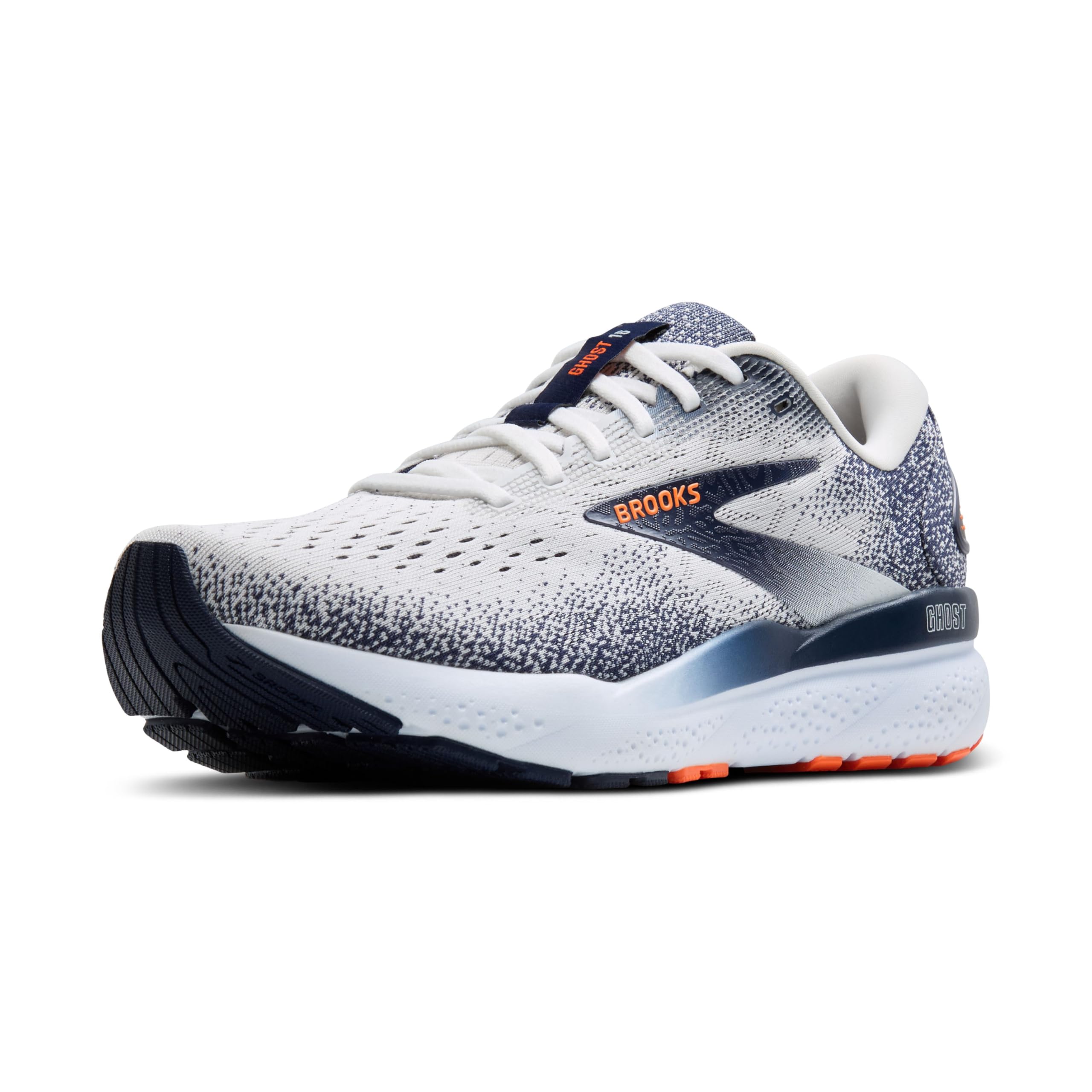 Brooks Ghost 16 Men Running Shoes White Peacoat Orange Rubber Diabetic-Friendly