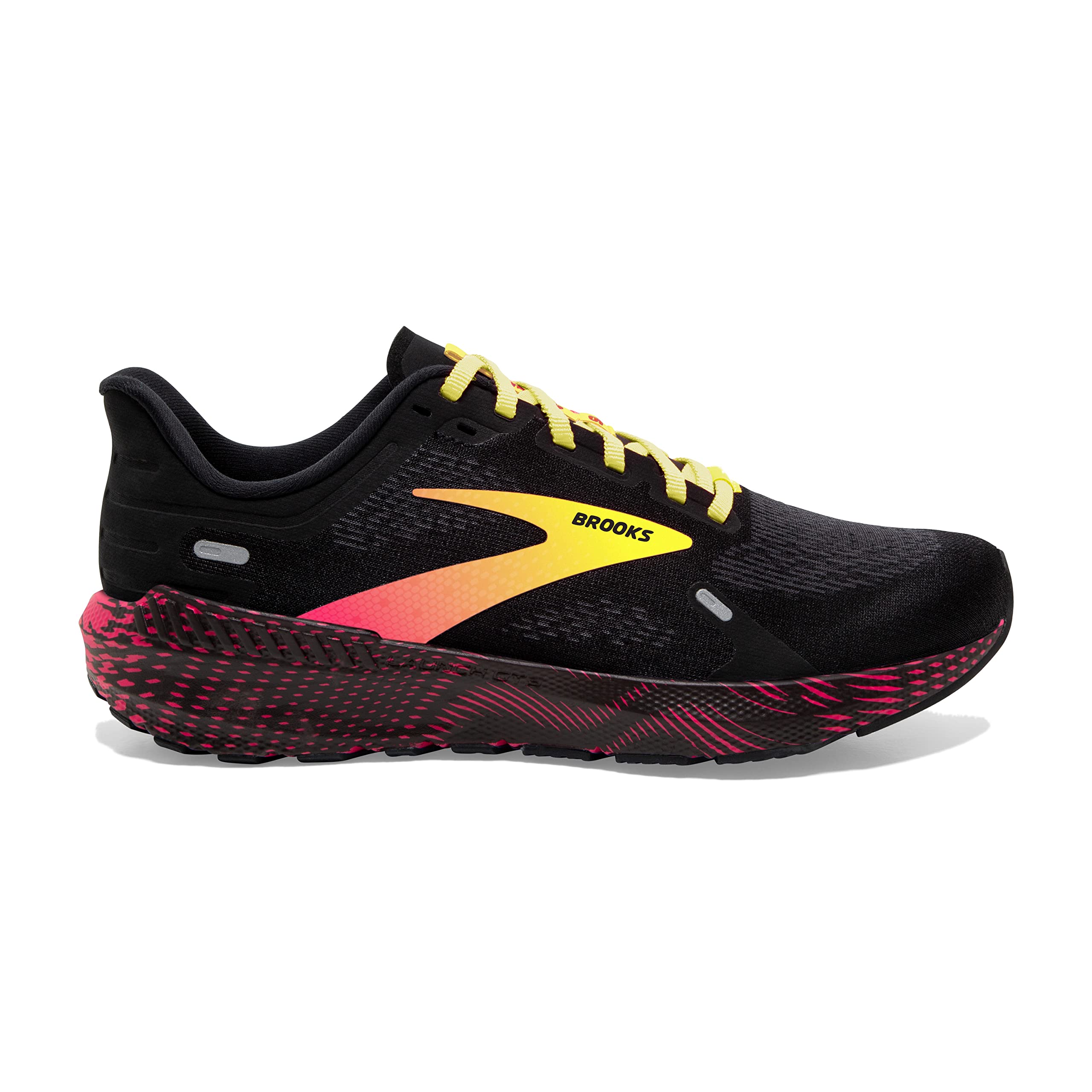 Brooks Men's Launch GTS 9 Road Running Shoes Black Pink Yellow Rubber Mesh