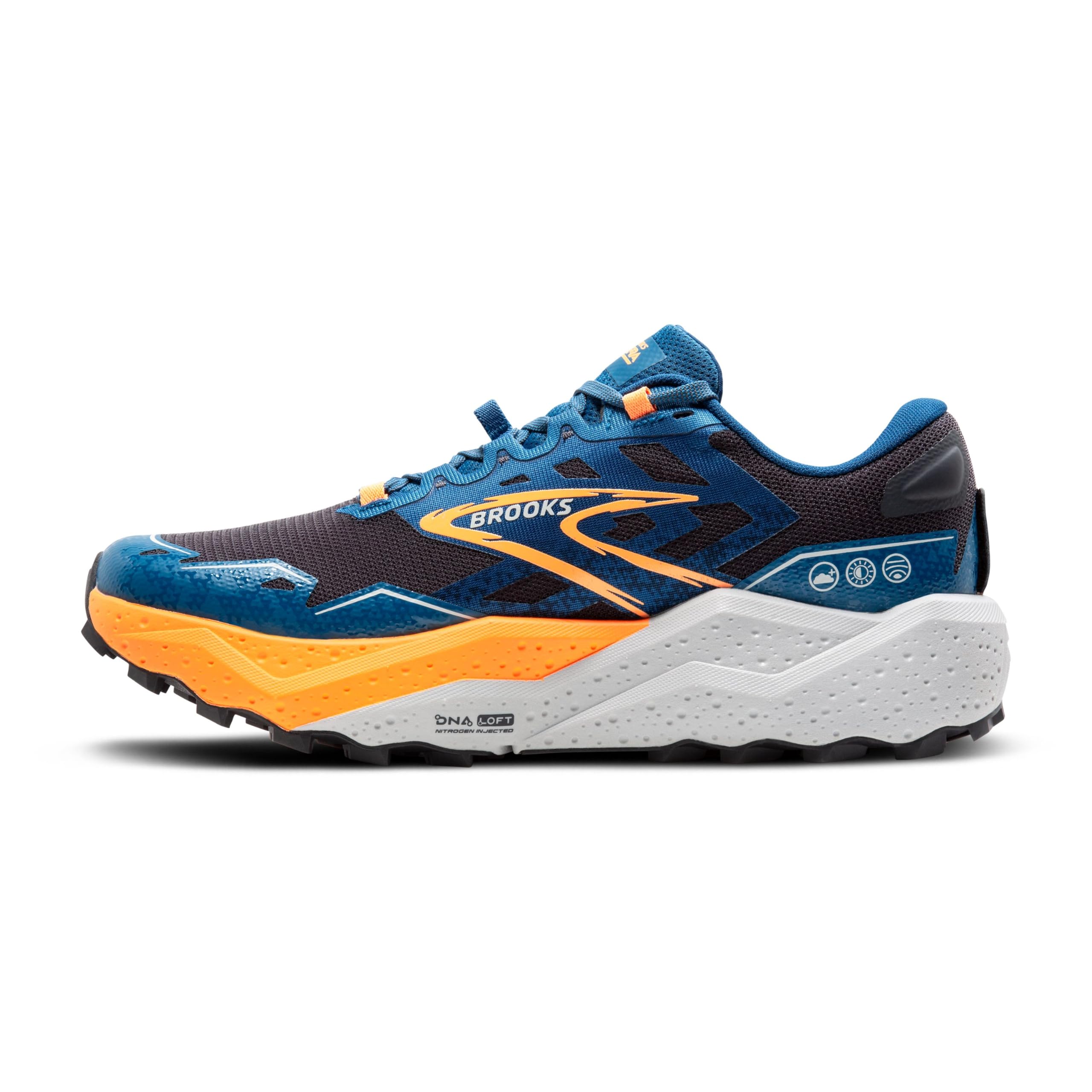 Brooks Caldera 7 Men Trail Running Shoes Ebony Blue Sapphire Orange Slip Resistant