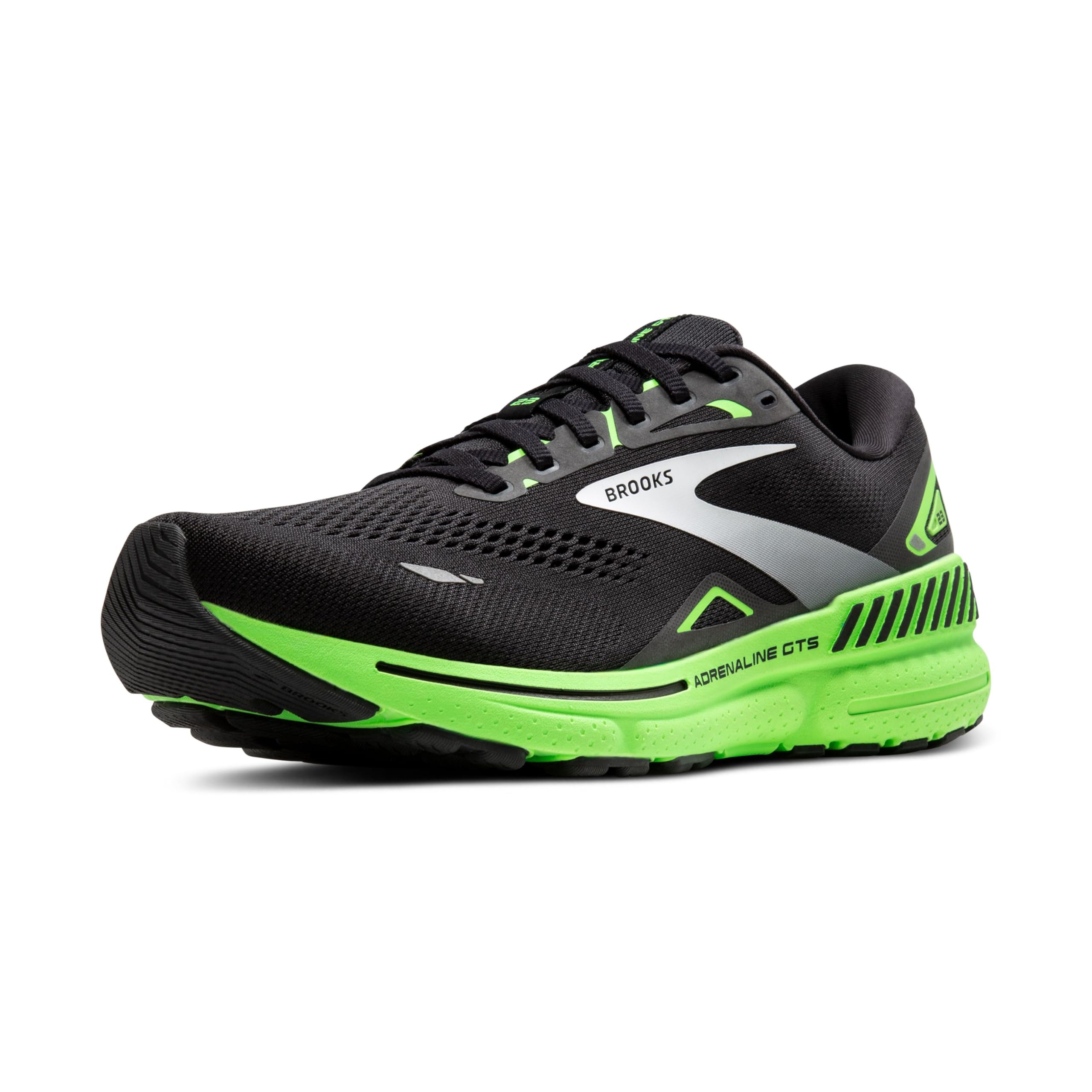 Brooks Men's Adrenaline GTS 23 Stability Running Shoes - Black/Green Gecko/White