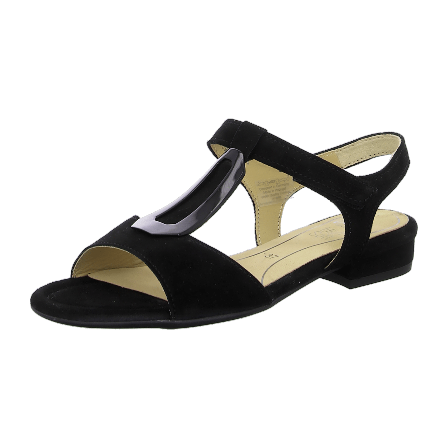 ARA VEGAS Women's Black Nubuck Sandals with Hook-and-Loop Closure and Ankle Strap