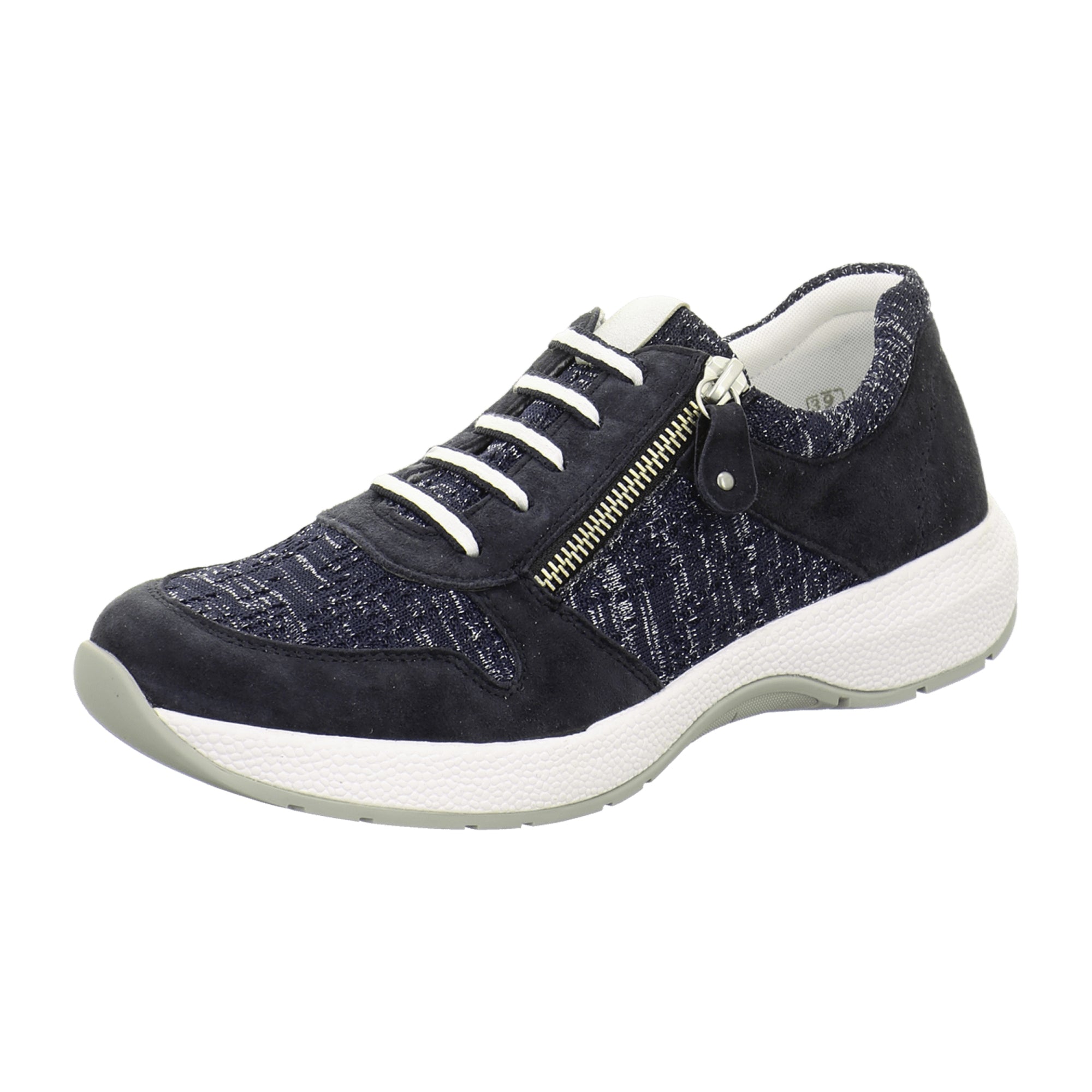 Remonte Blue Comfort Lace-Up Shoes for Women Leather Upper Rubber Sole