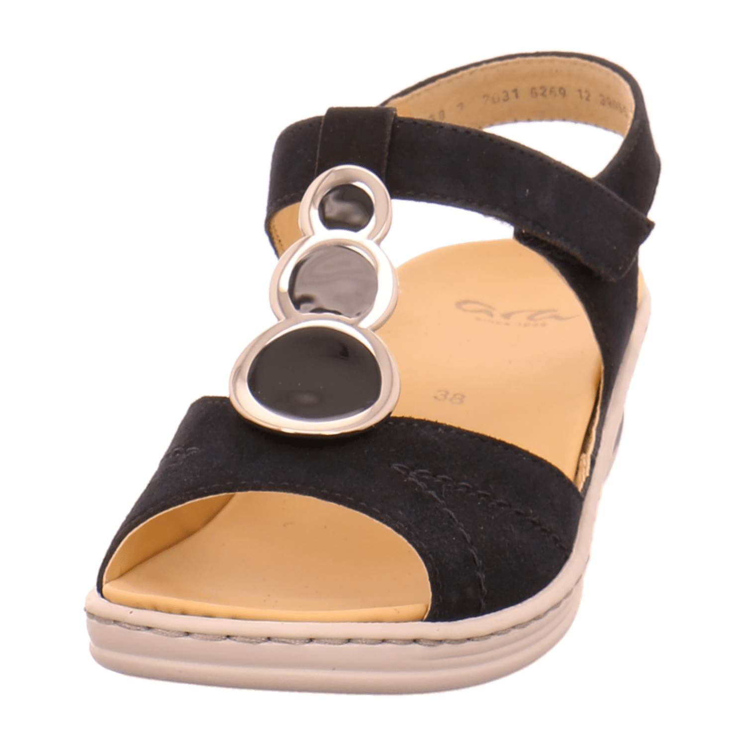 ARA COLMAR Women's Nubuck Leather T-Strap Sandals with Hook-and-Loop Closure in Grey