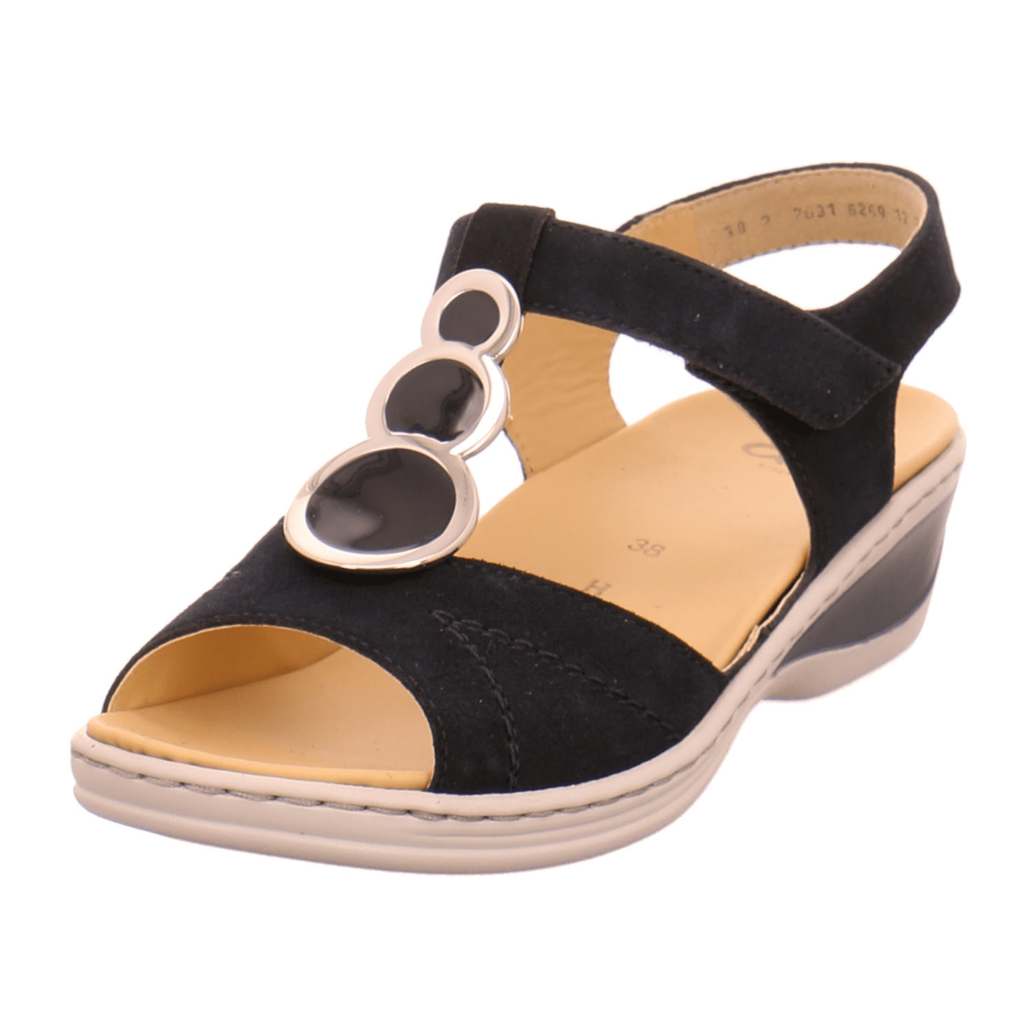 ARA COLMAR Women's Nubuck Leather T-Strap Sandals with Hook-and-Loop Closure in Grey