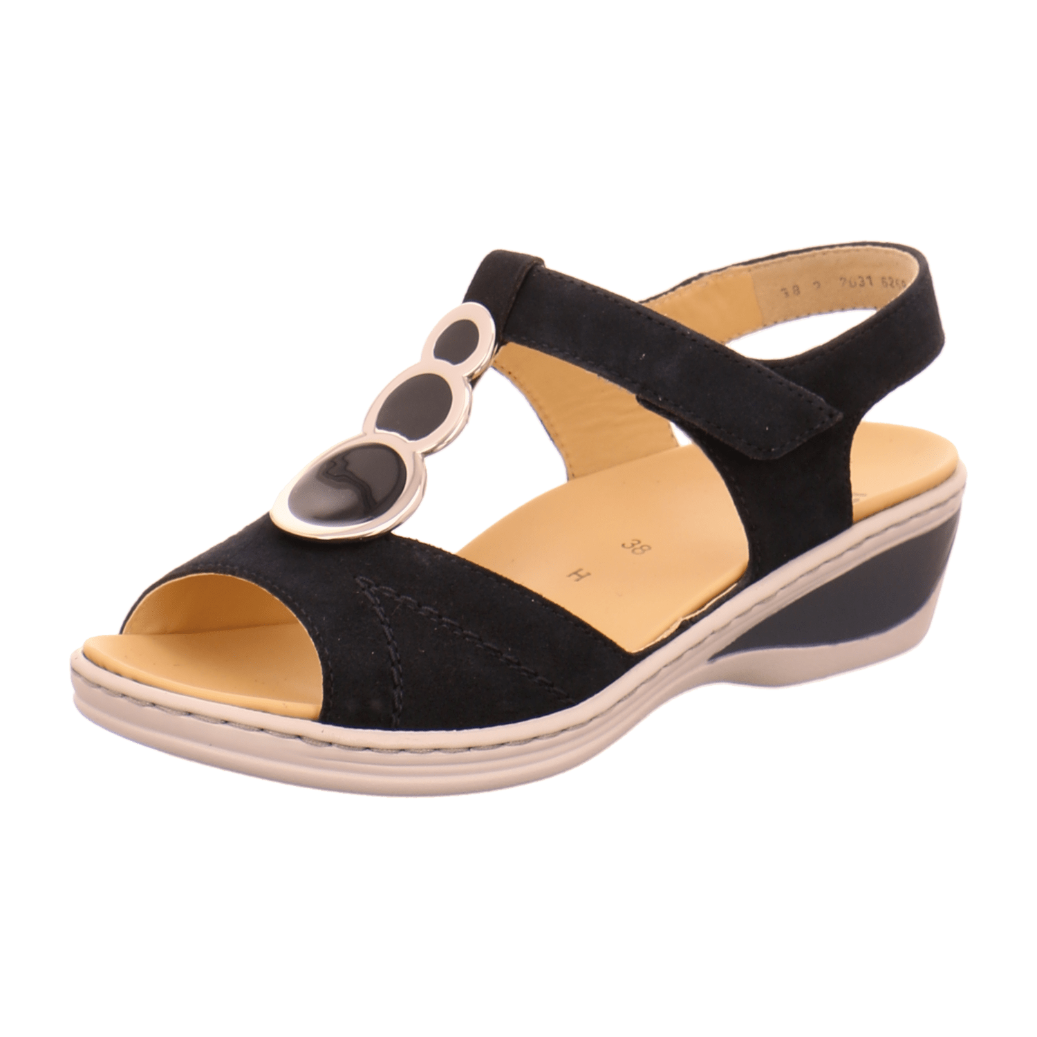 ARA COLMAR Women's Nubuck Leather T-Strap Sandals with Hook-and-Loop Closure in Grey