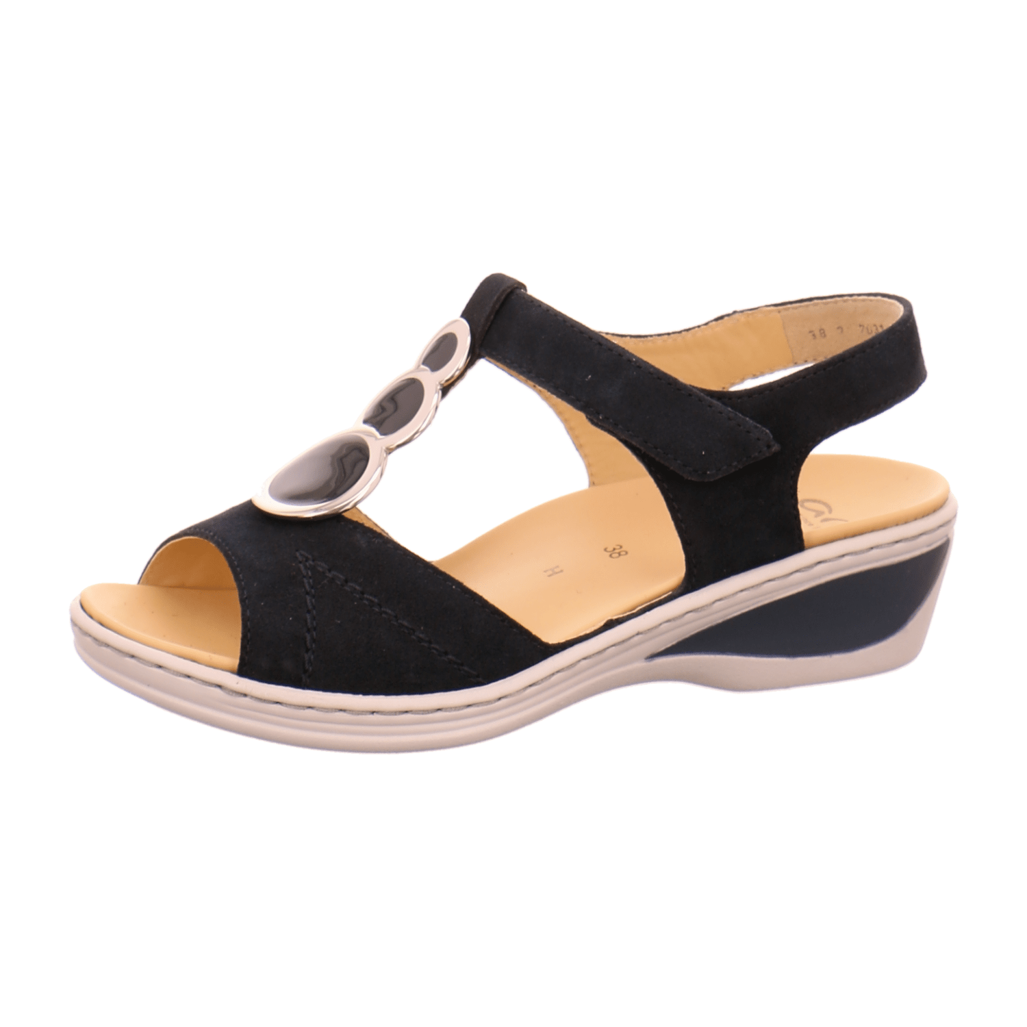 ARA COLMAR Women's Nubuck Leather T-Strap Sandals with Hook-and-Loop Closure in Grey