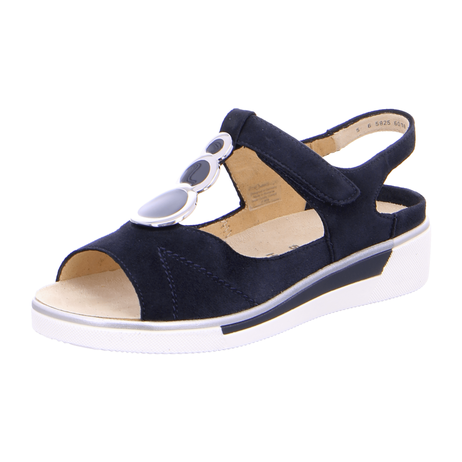 ARA COURTYARD Women's T-Bar Shoes in Blue Suede with Hook-and-Loop Fastening