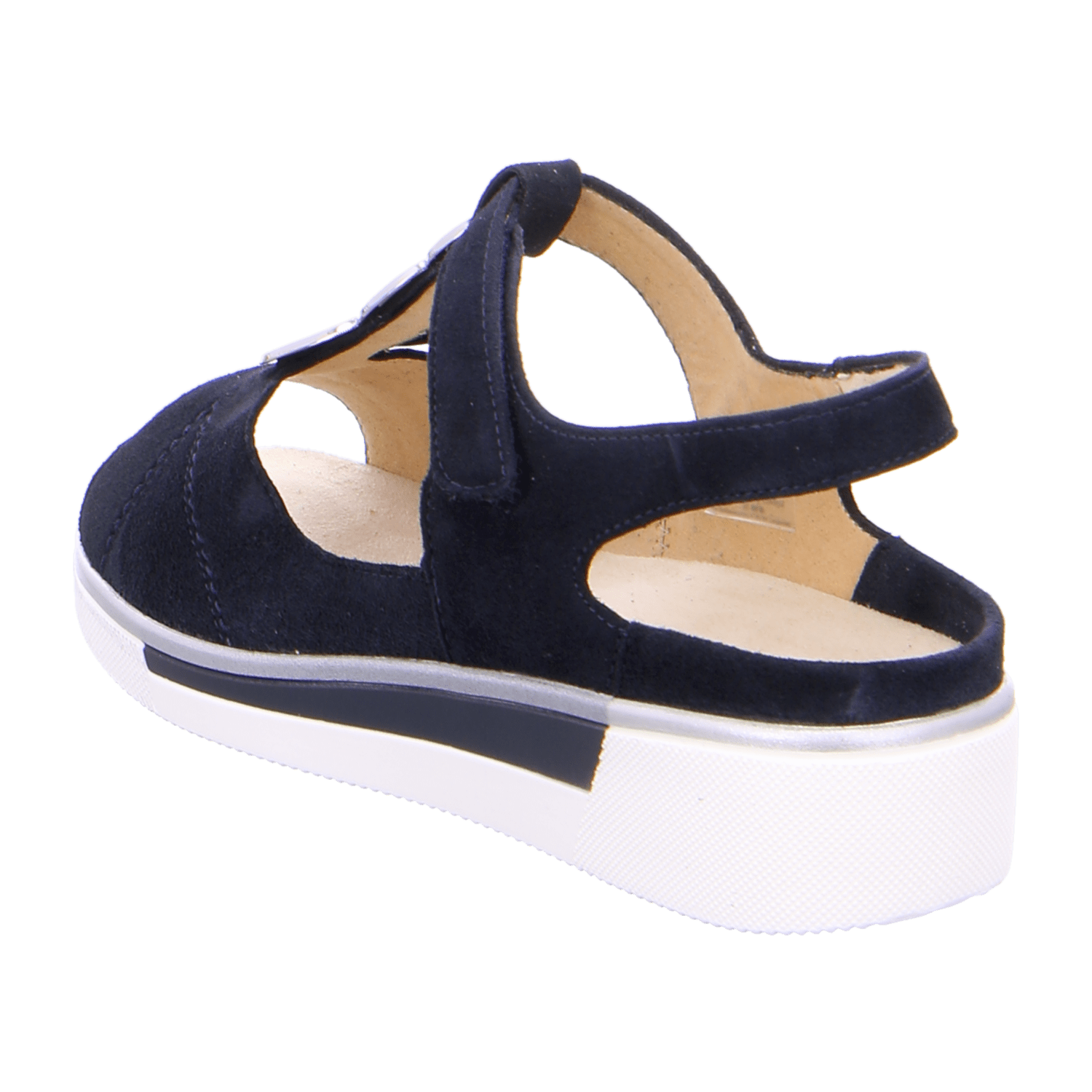 ARA COURTYARD Women's T-Bar Shoes in Blue Suede with Hook-and-Loop Fastening