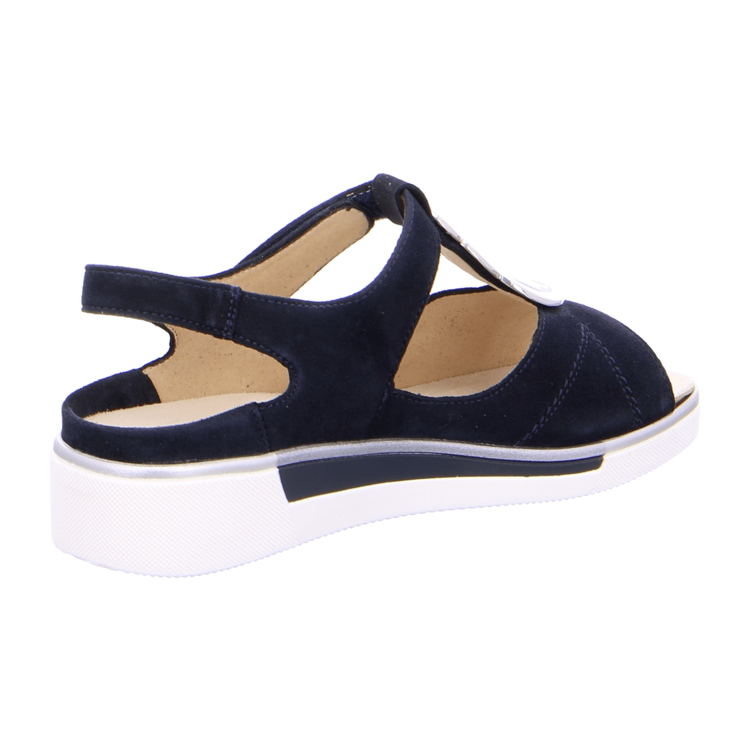 ARA COURTYARD Women's T-Bar Shoes in Blue Suede with Hook-and-Loop Fastening
