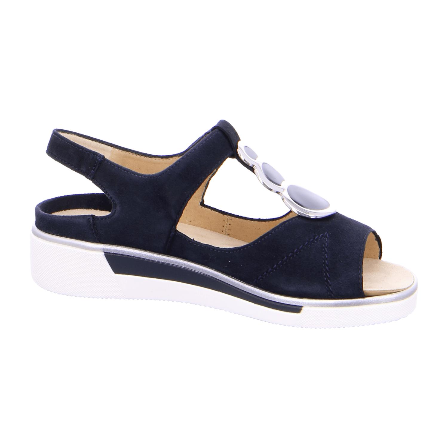 ARA COURTYARD Women's T-Bar Shoes in Blue Suede with Hook-and-Loop Fastening