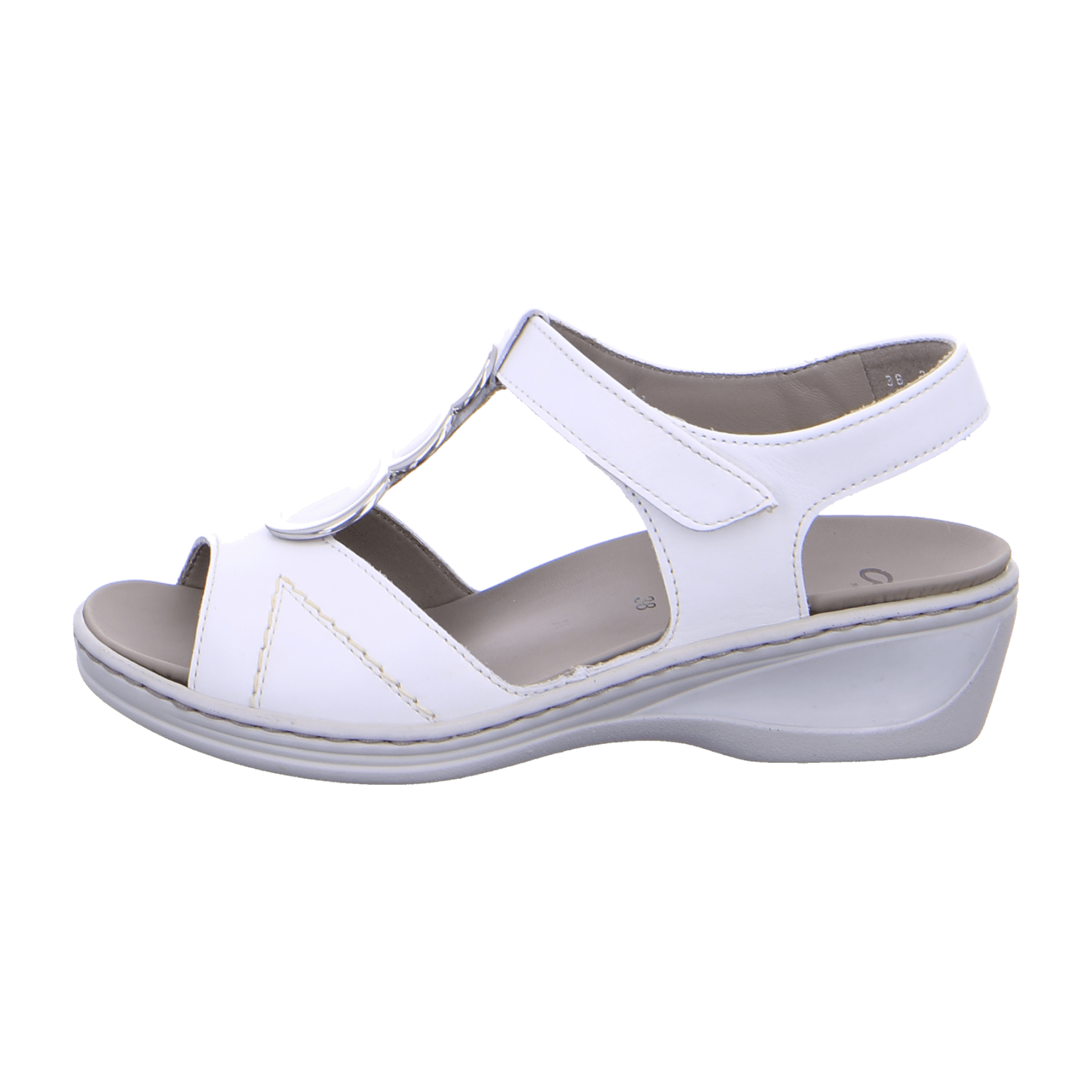 ARA COLMAR Women's T-Strap Sandals in Smooth Leather with Hook-and-Loop Fastening in White