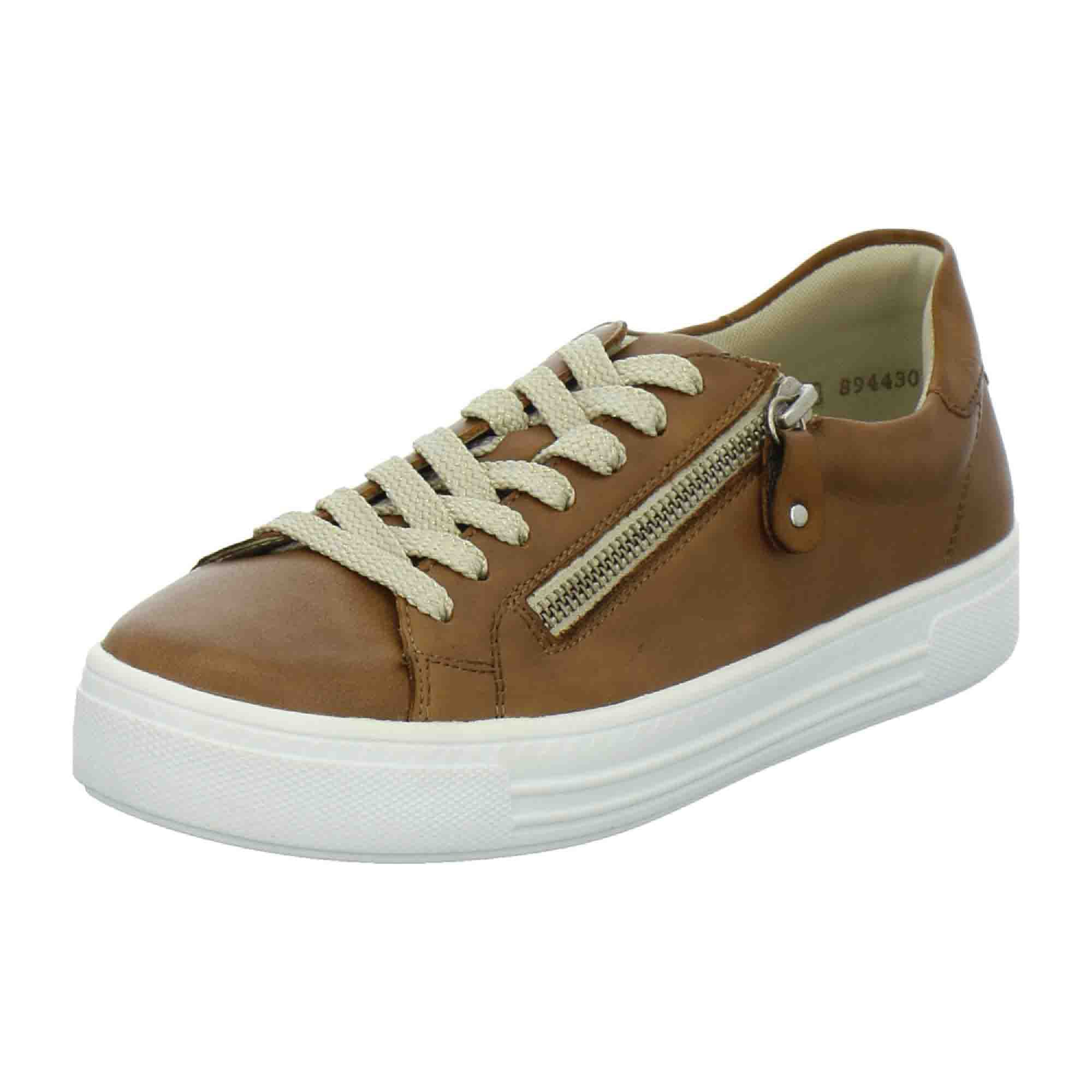 Remonte Brown Leather Sneakers for Women with Zipper and Laces