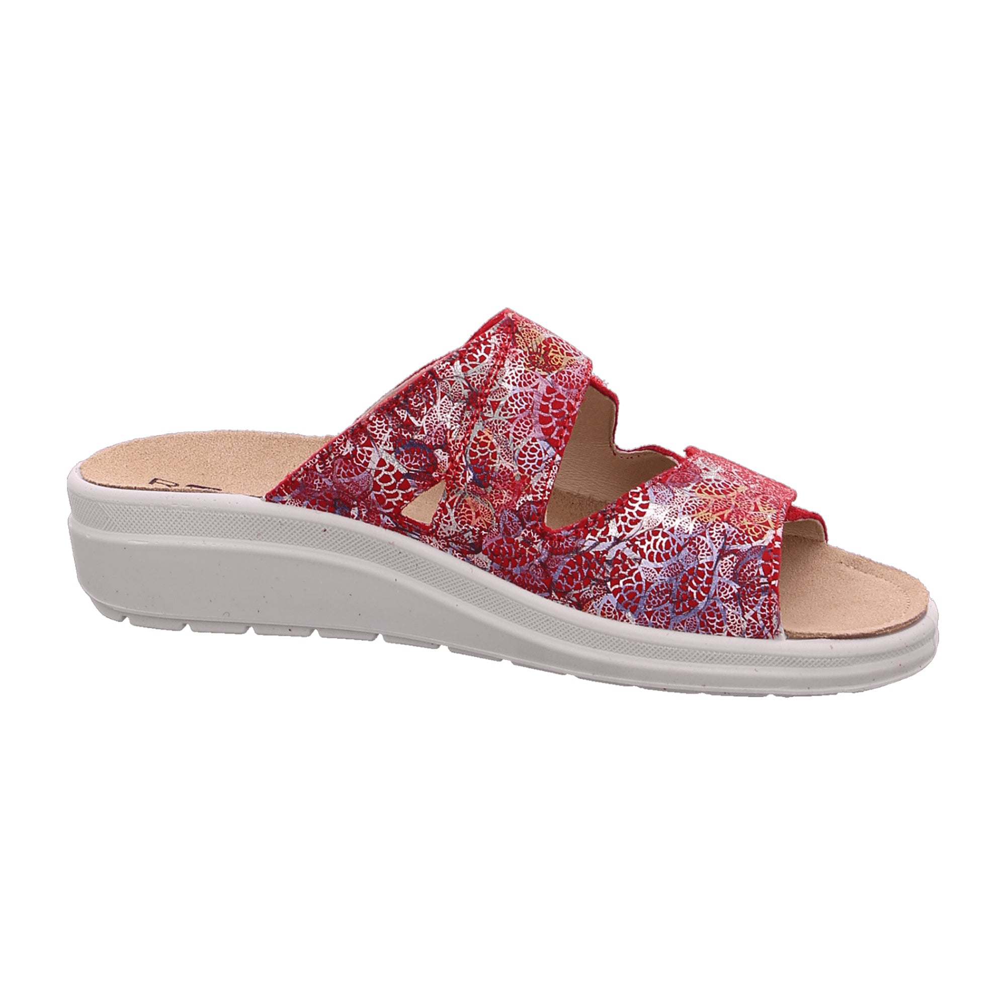 Rohde Rivella Womens Red Leather Sandals with Velcro Strap and Removable Insole