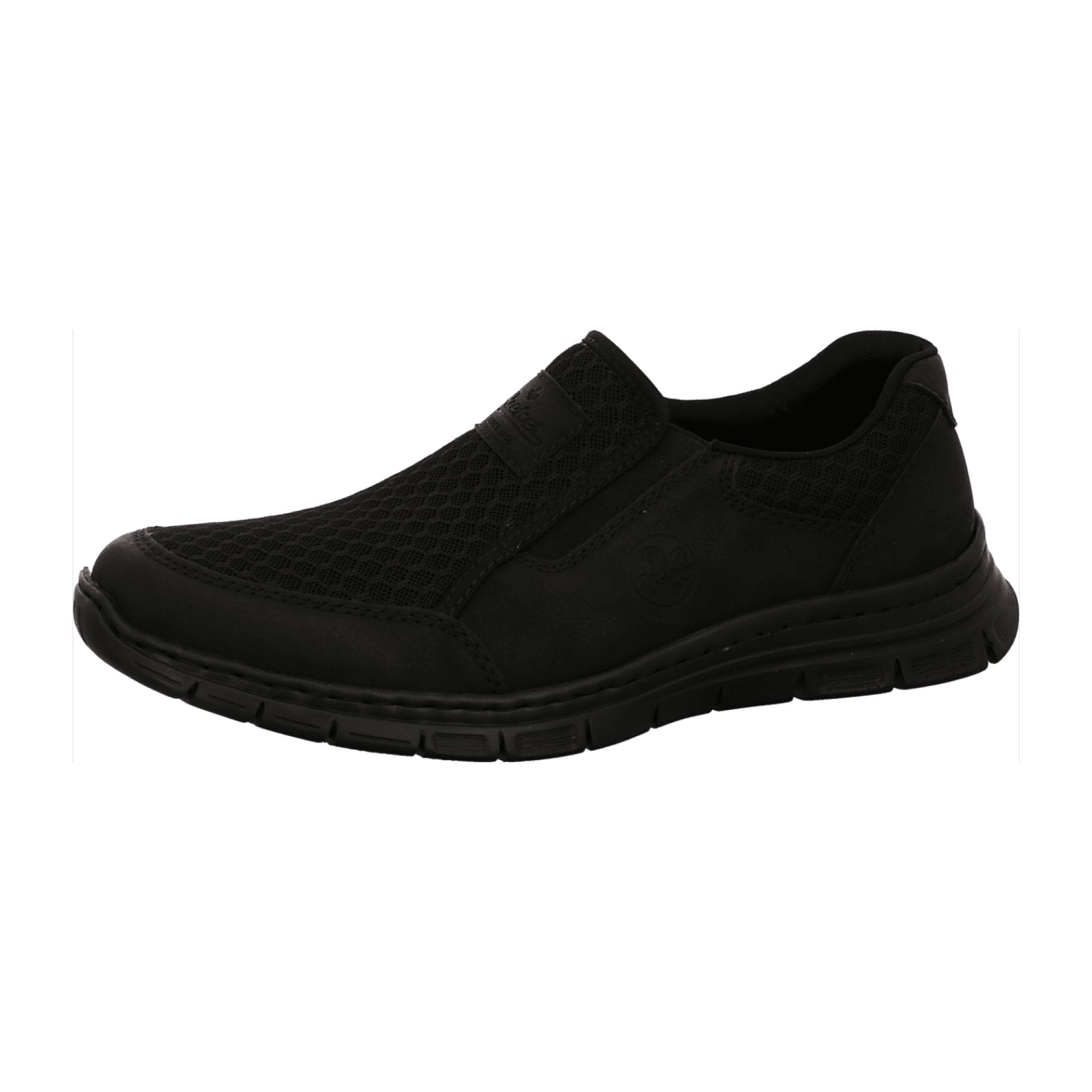 Rieker Men's Black Slip-On Shoes with Comfortable Elastic and Shock-Absorbing Sole