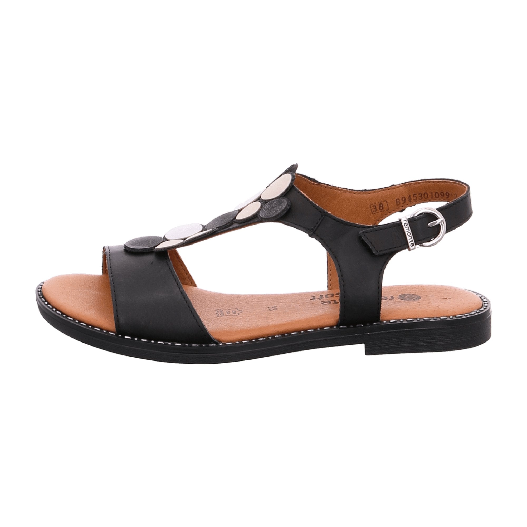 Remonte Women's Black Comfort Sandals with Padded Leather Footbed