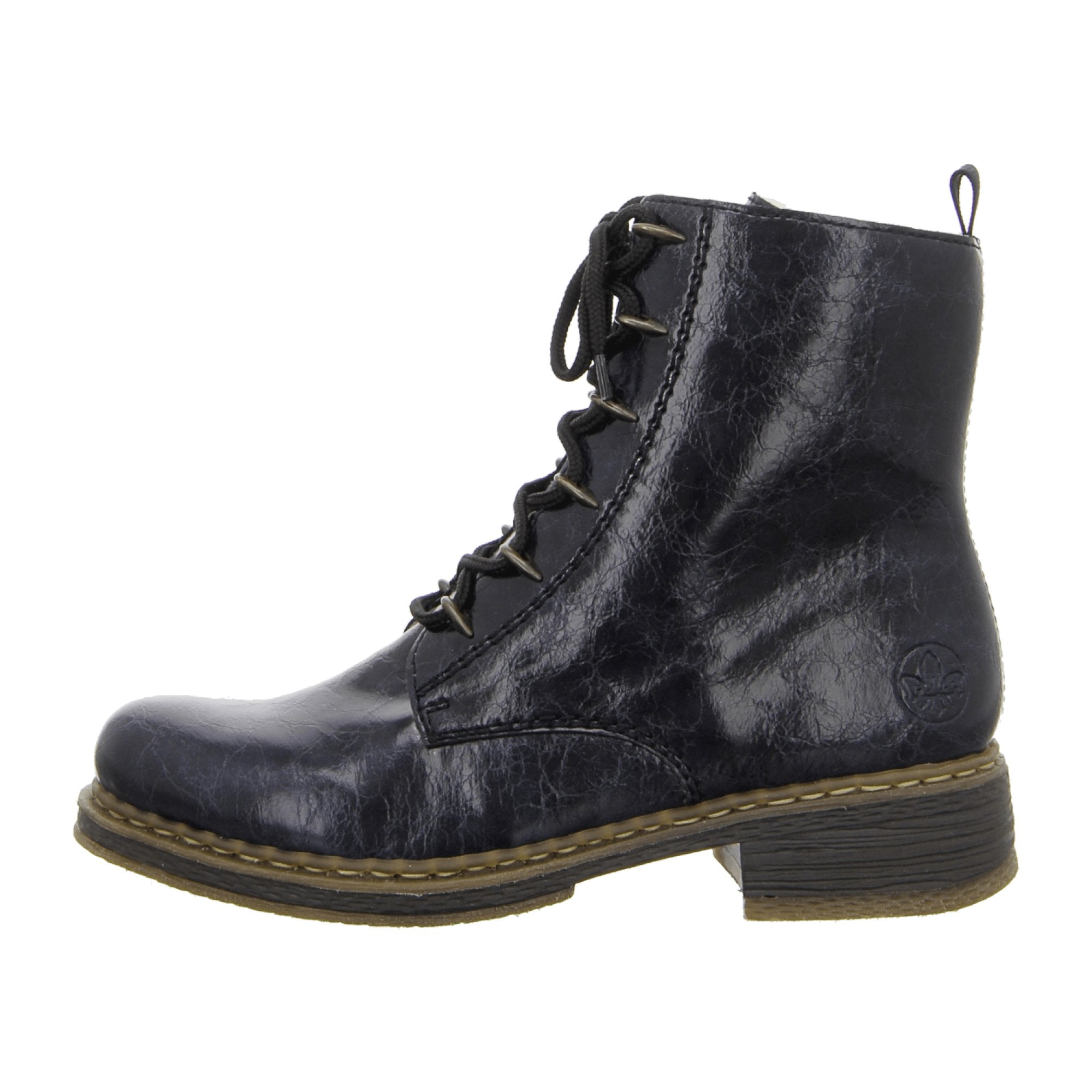 Rieker Women's Lace-Up Ankle Boots with Warm Lining in Blue Synthetic Leather