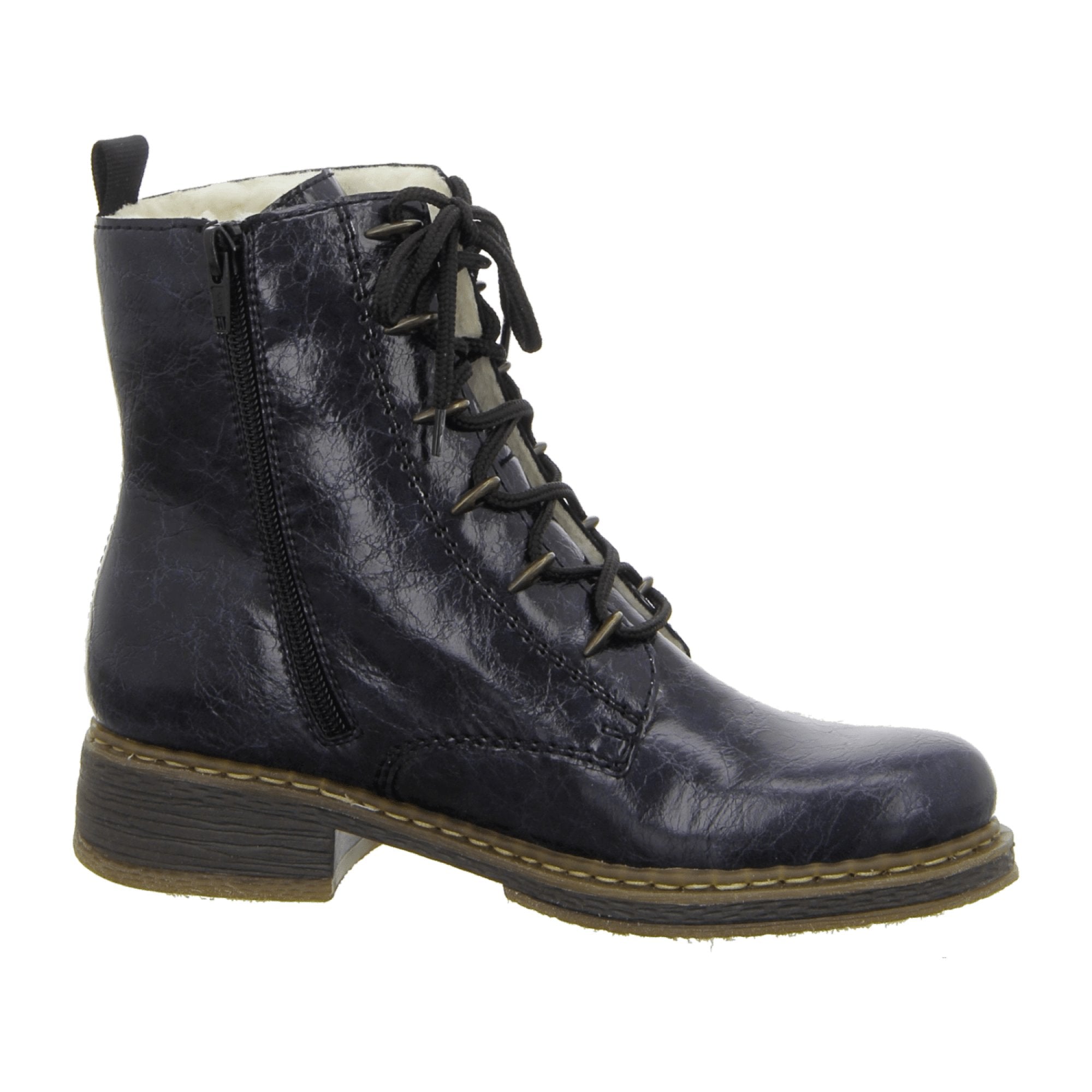 Rieker Women's Lace-Up Ankle Boots with Warm Lining in Blue Synthetic Leather