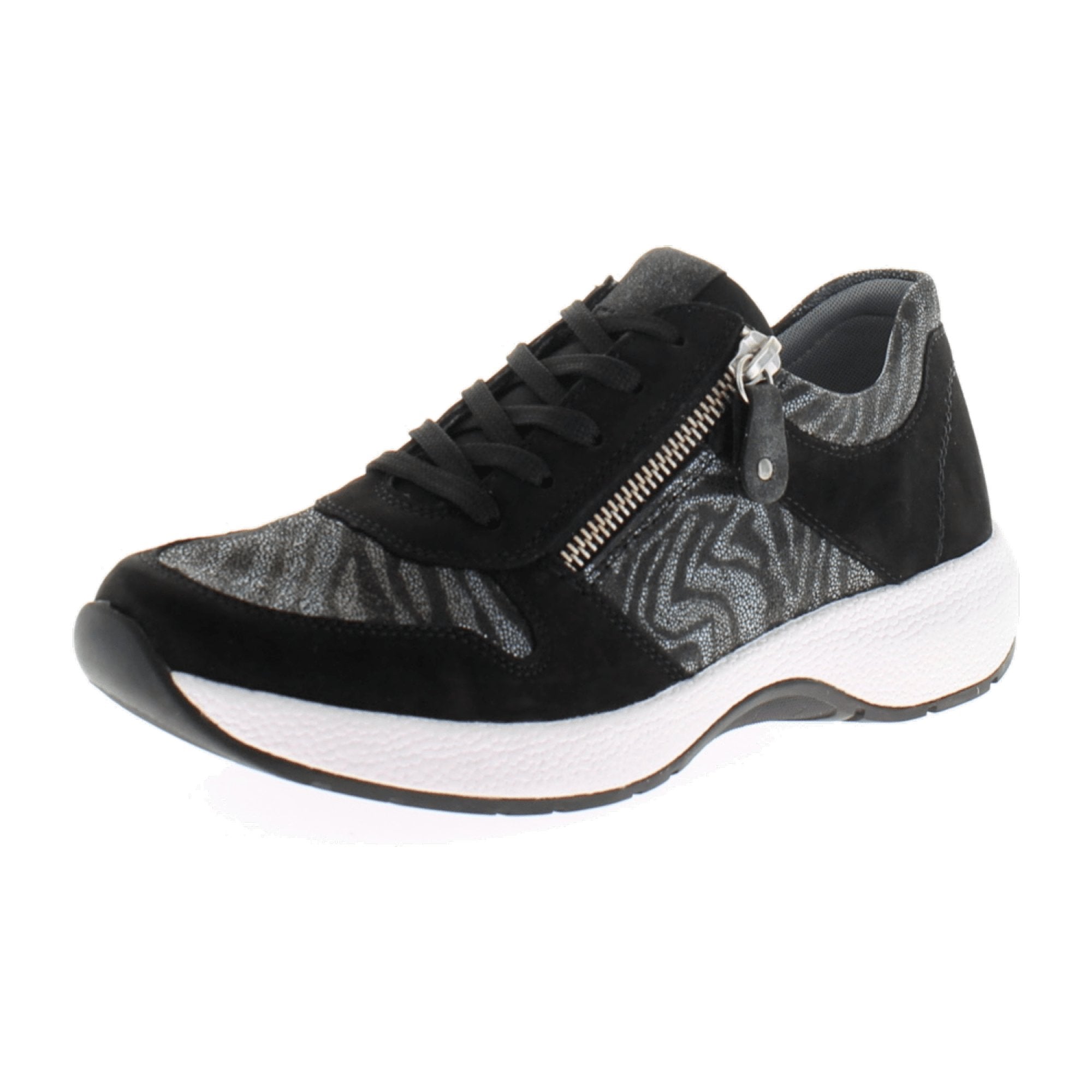 Remonte Talamon Black Graphic Women's Shoes with Zip and Wedge Heel