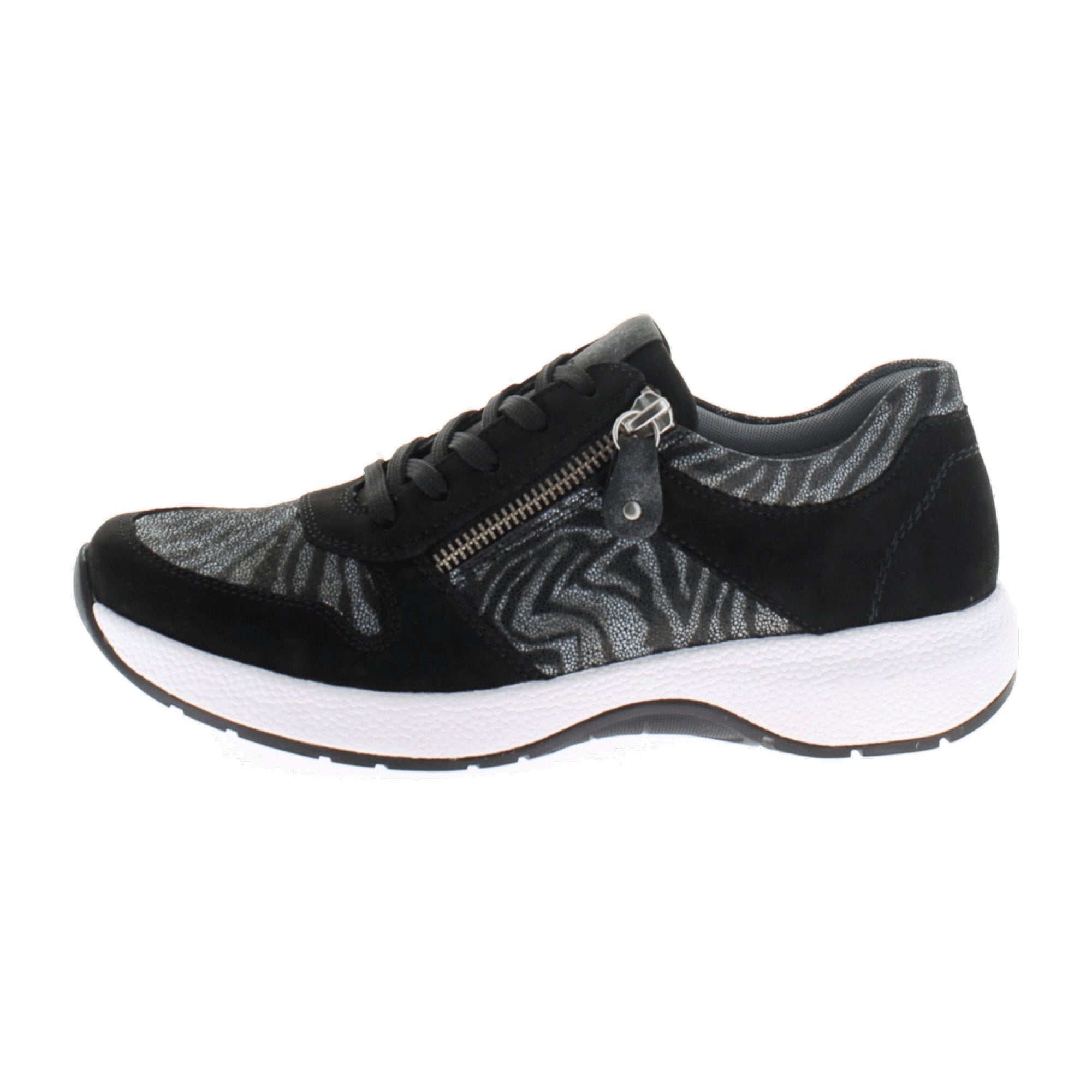 Remonte Talamon Black Graphic Women's Shoes with Zip and Wedge Heel