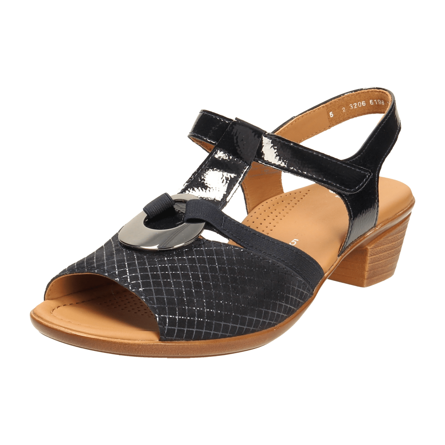 ARA LUGANO Women's Sandals Blue Leather with Hook-and-Loop Strap and Open Toe