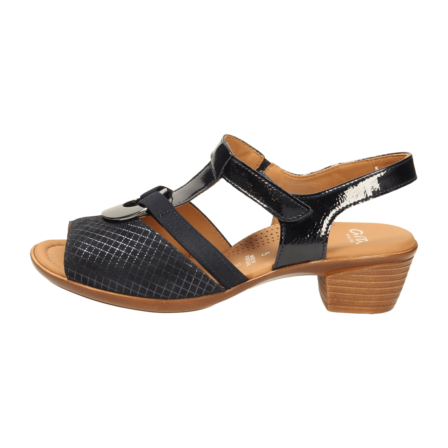 ARA LUGANO Women's Sandals Blue Leather with Hook-and-Loop Strap and Open Toe