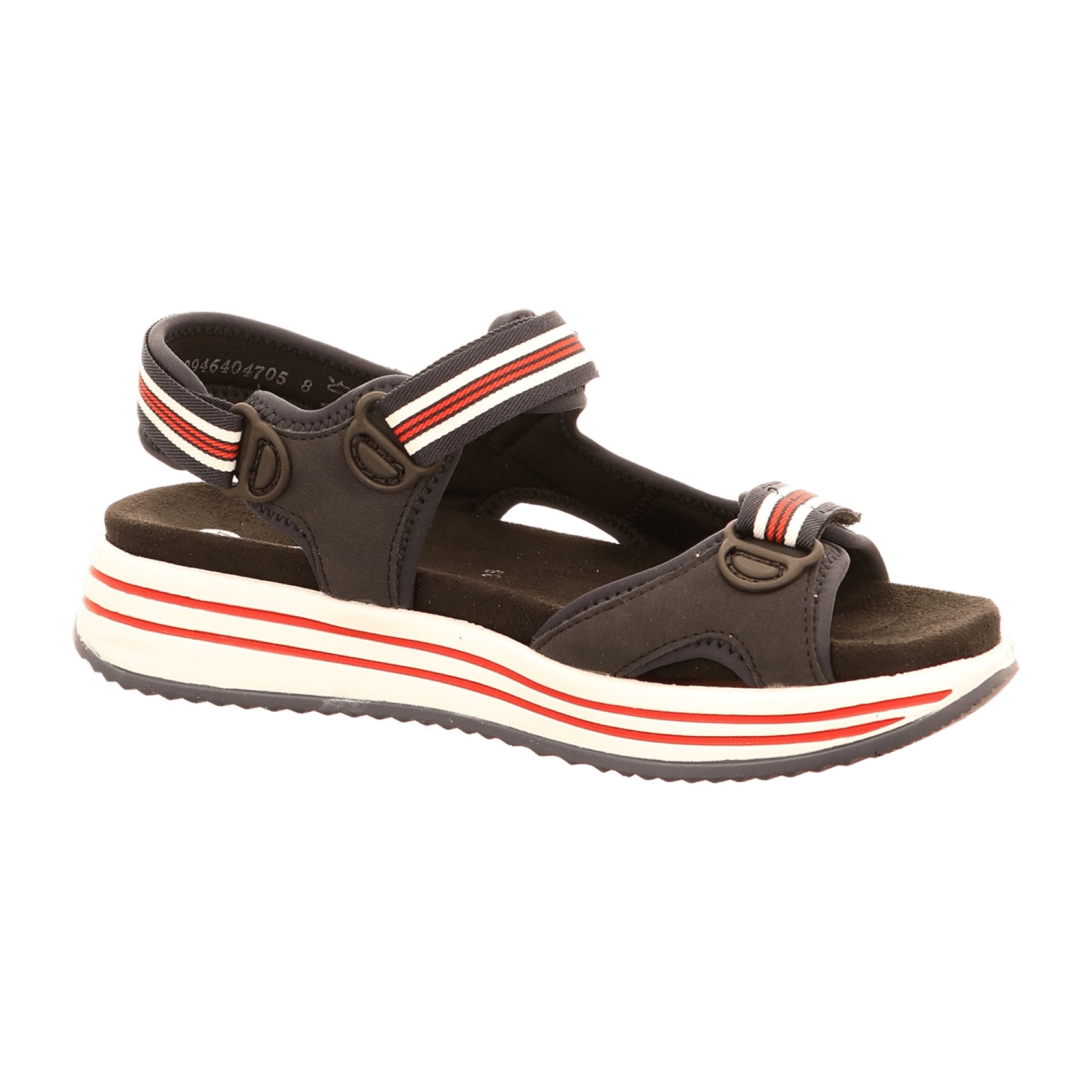 Remonte Women's Black Sandals with Velcro Strap and Soft Footbed