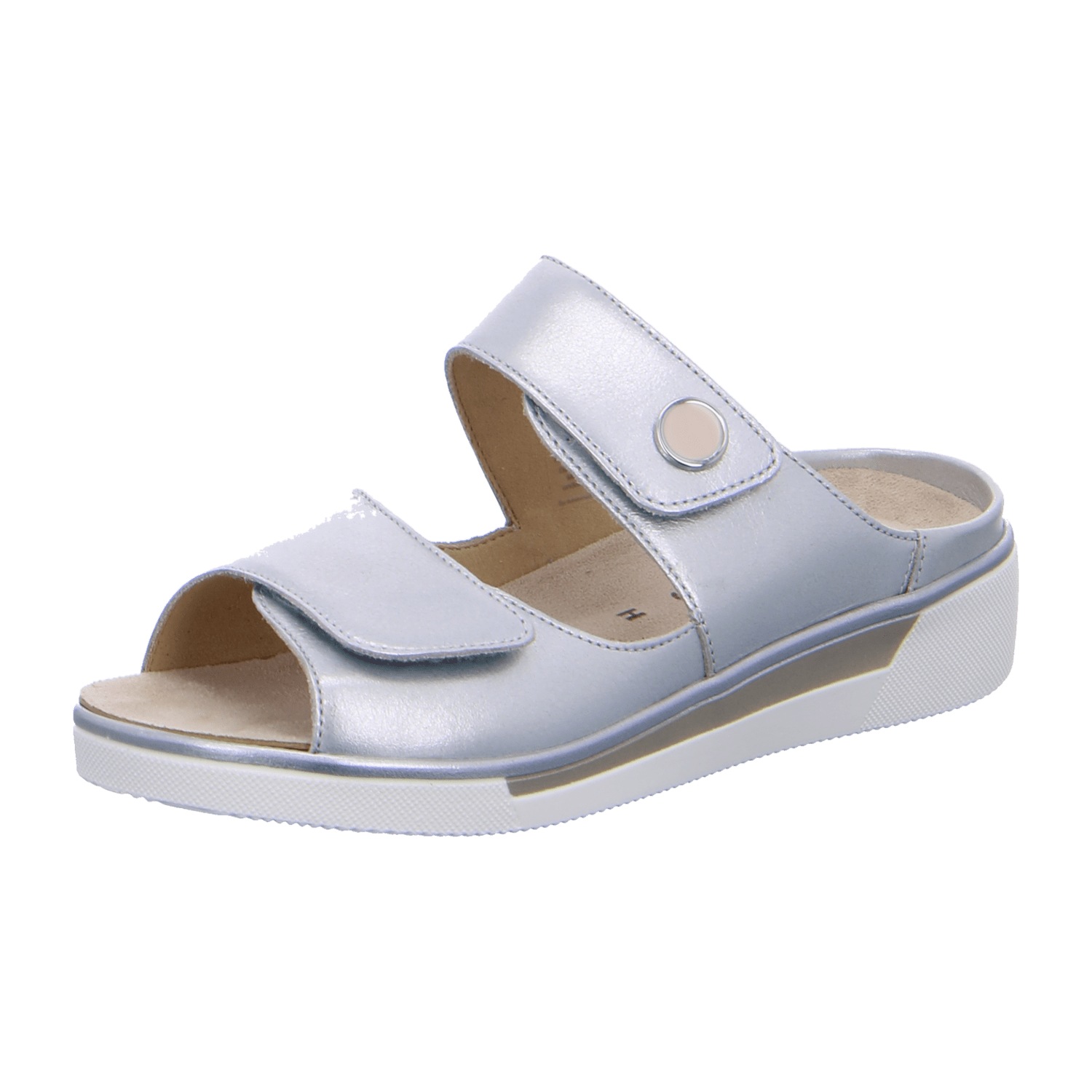 ARA COURTYARD Women's Leather Slip-On Mules with Silver Hook-and-Loop Strap