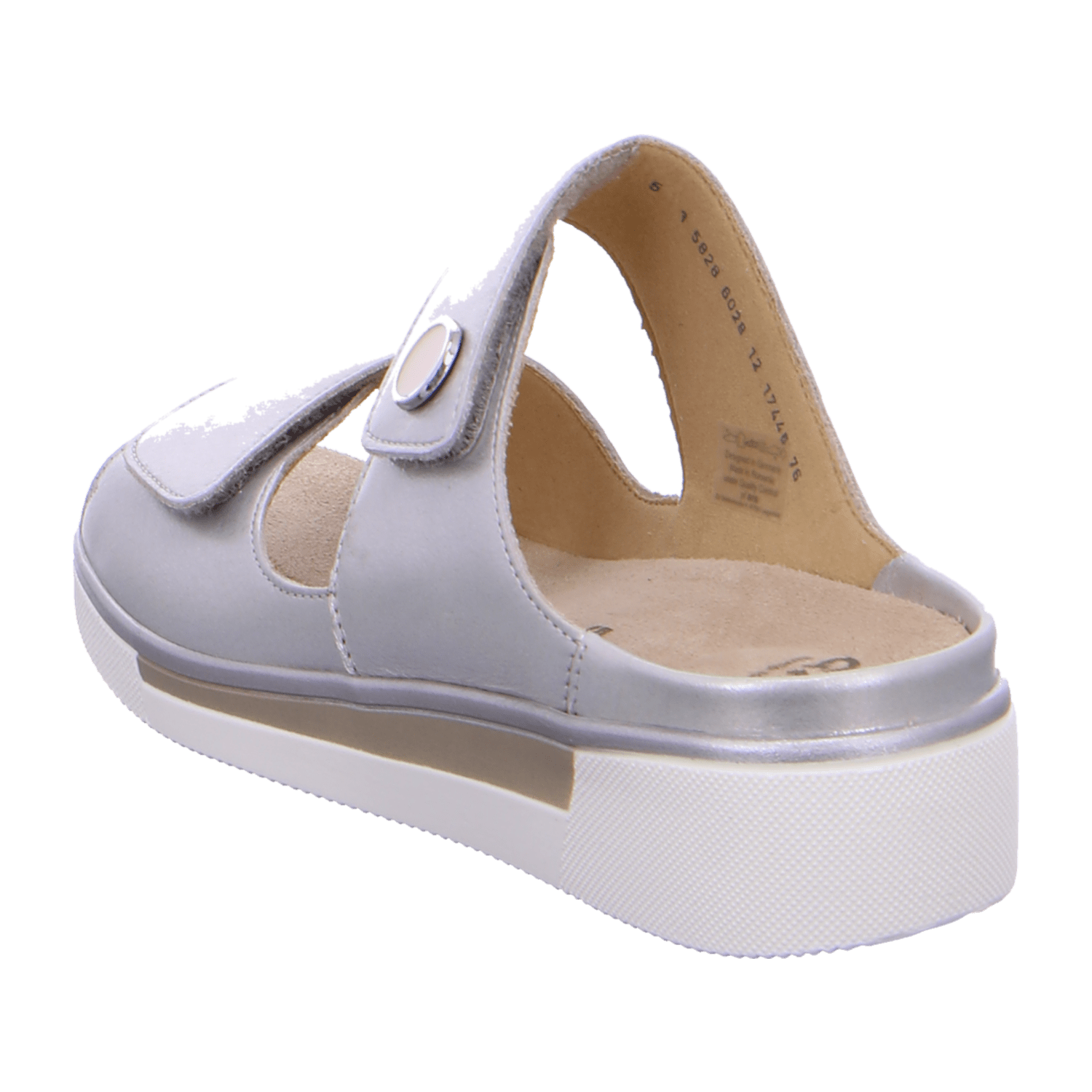 ARA COURTYARD Women's Leather Slip-On Mules with Silver Hook-and-Loop Strap