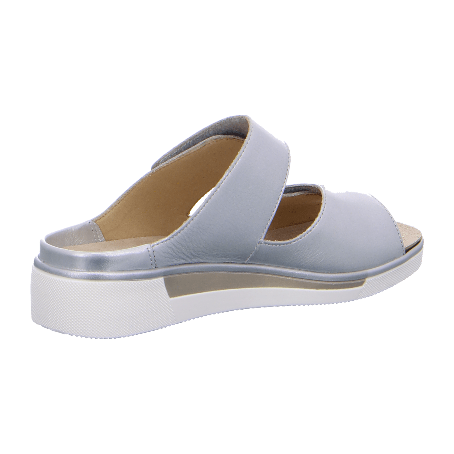 ARA COURTYARD Women's Leather Slip-On Mules with Silver Hook-and-Loop Strap