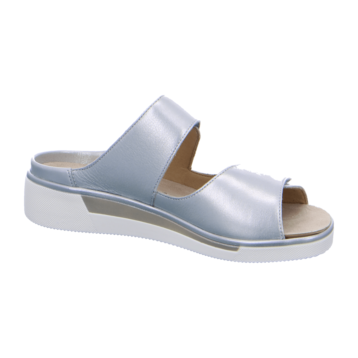 ARA COURTYARD Women's Leather Slip-On Mules with Silver Hook-and-Loop Strap