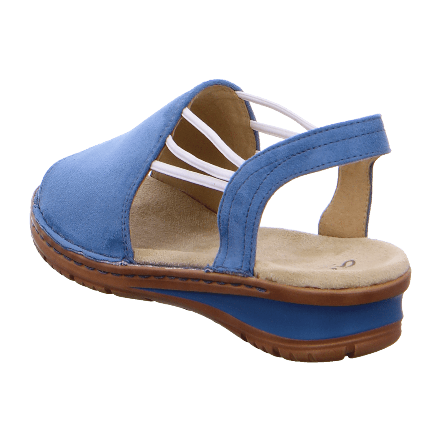 ARA Women's T-Bar Sandals in Blue with Open Toe and Leather Lining Synthetic Sole